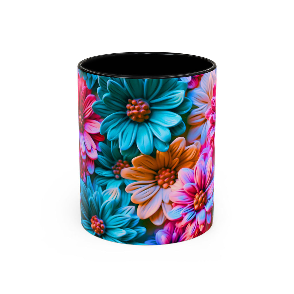 Vibrant Dahlia Floral Accent Mug | 11oz 15oz Ceramic Coffee Mug