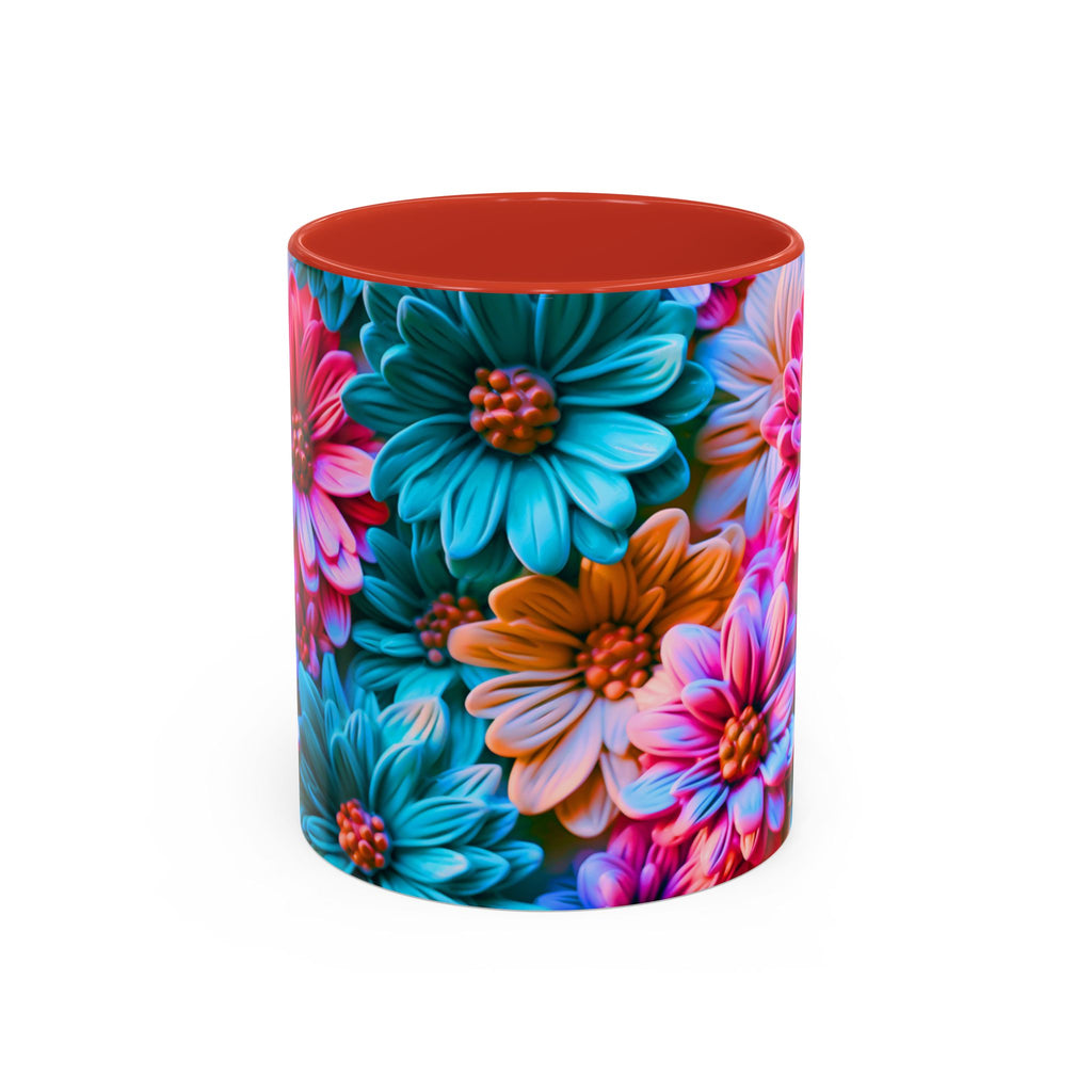 Vibrant Dahlia Floral Accent Mug | 11oz 15oz Ceramic Coffee Mug