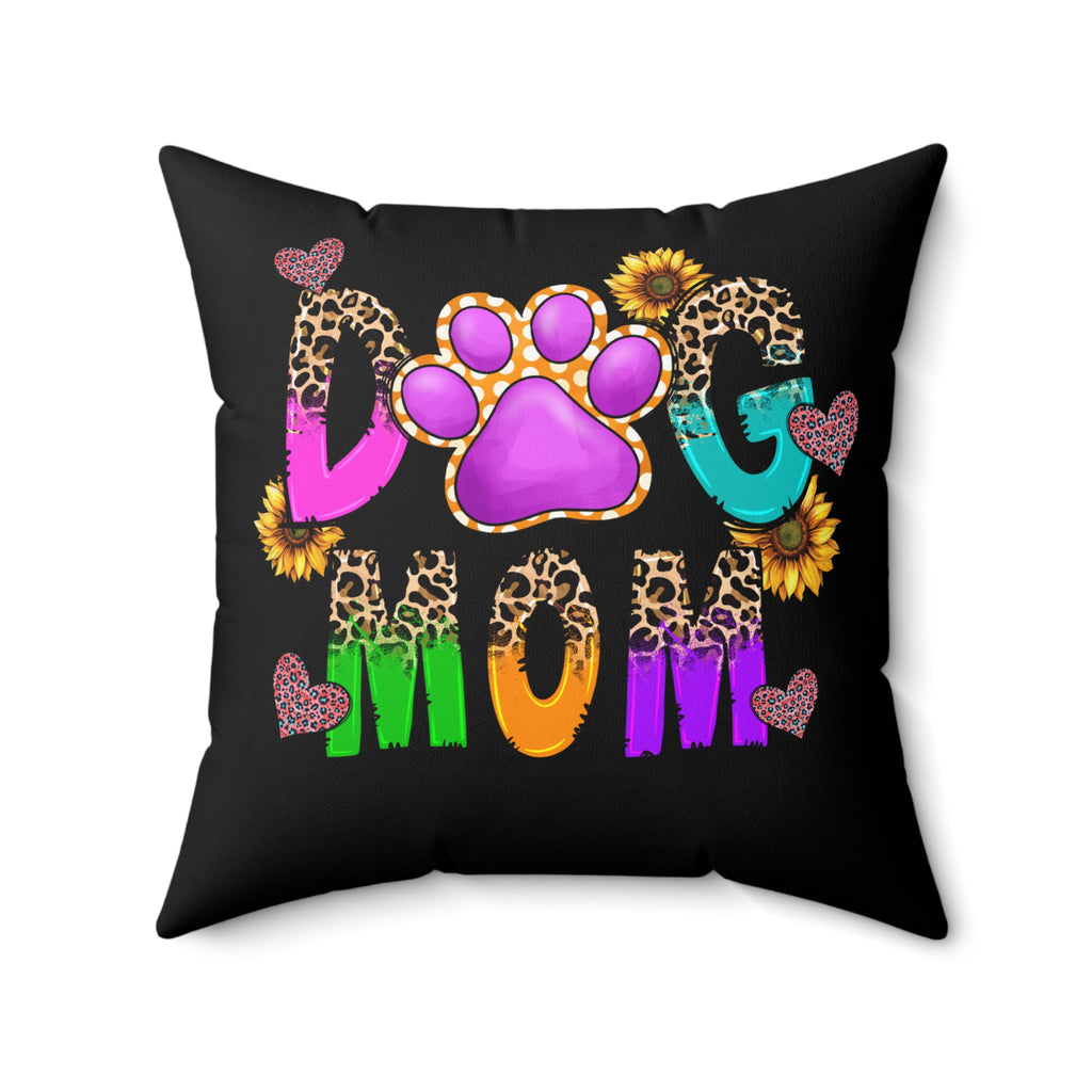 Dog Mom Paw Print Pillow | Colorful Leopard Sunflower Design
