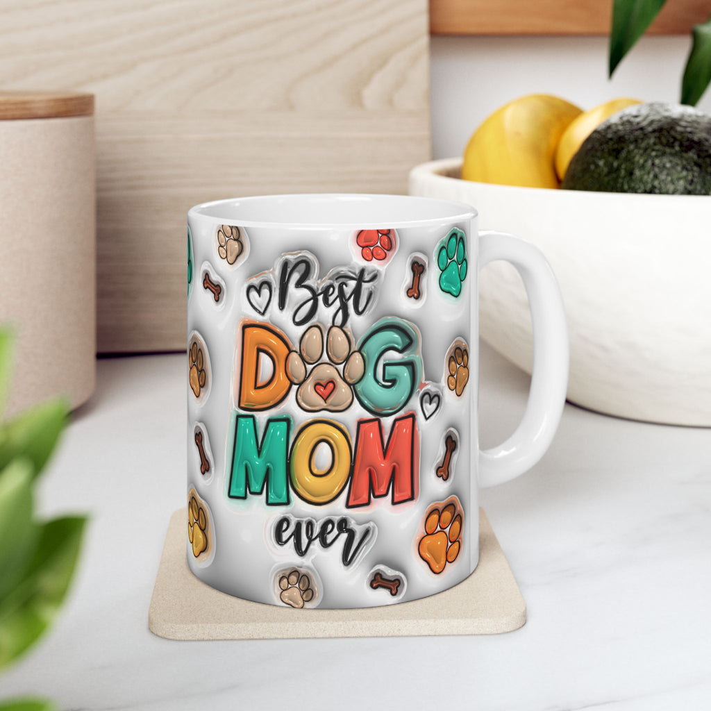Best Dog Mom mug | Paw Print Pattern Ceramic Mug, 11oz or 15oz