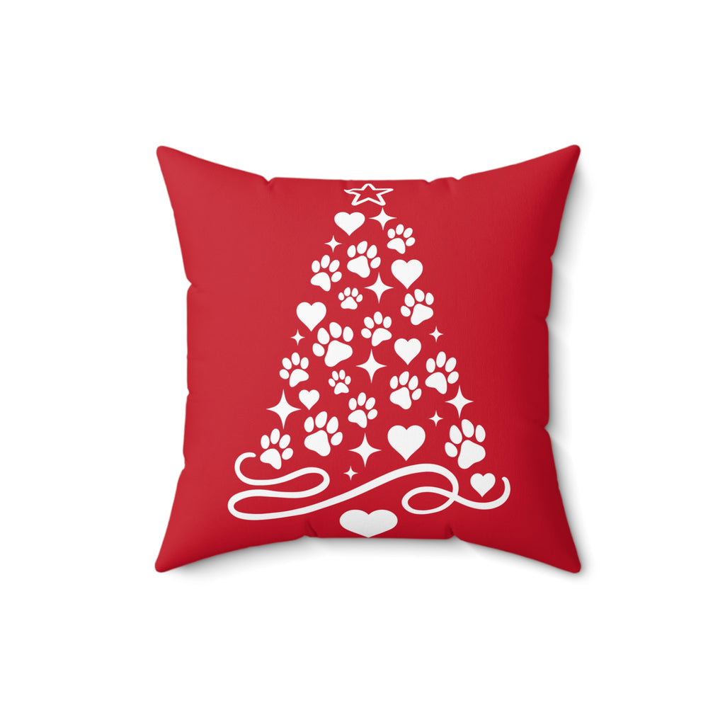 Paw Print Christmas Tree Pillow | Green Holiday Pet Decor