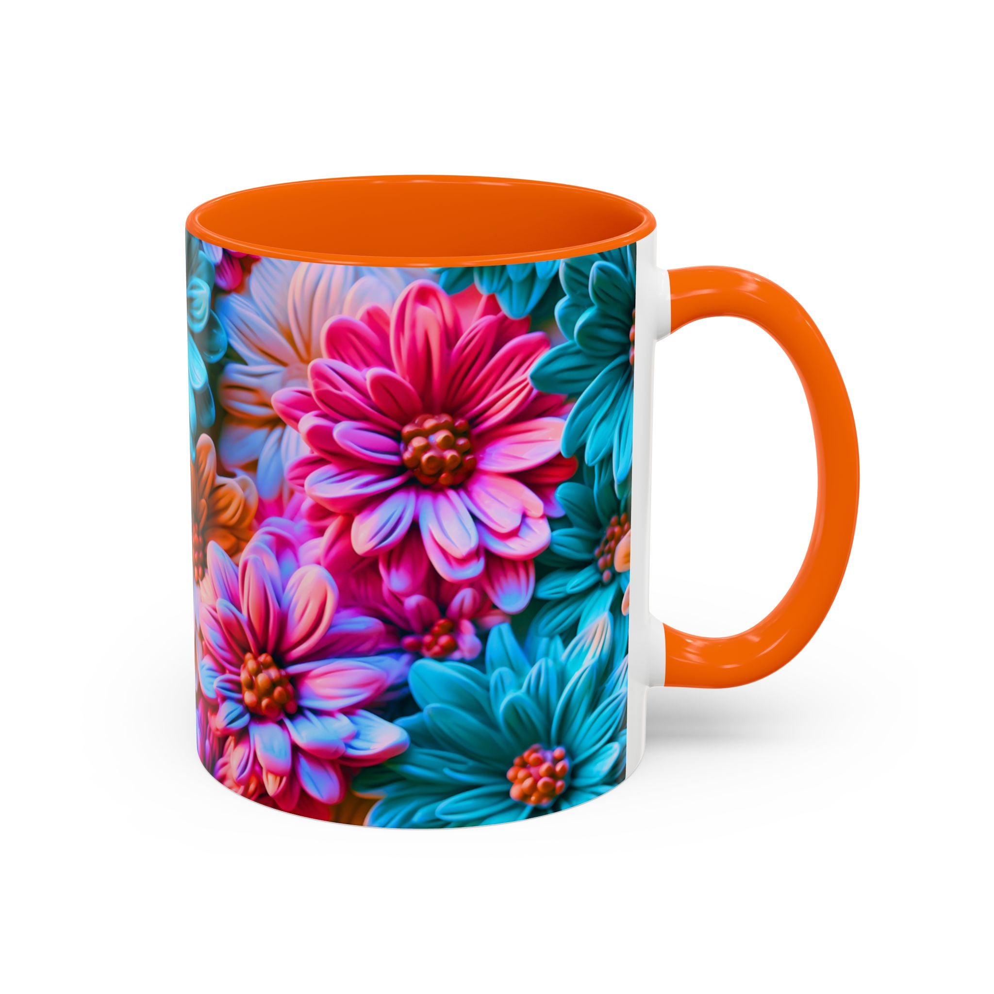 Vibrant Dahlia Floral Accent Mug | 11oz 15oz Ceramic Coffee Mug