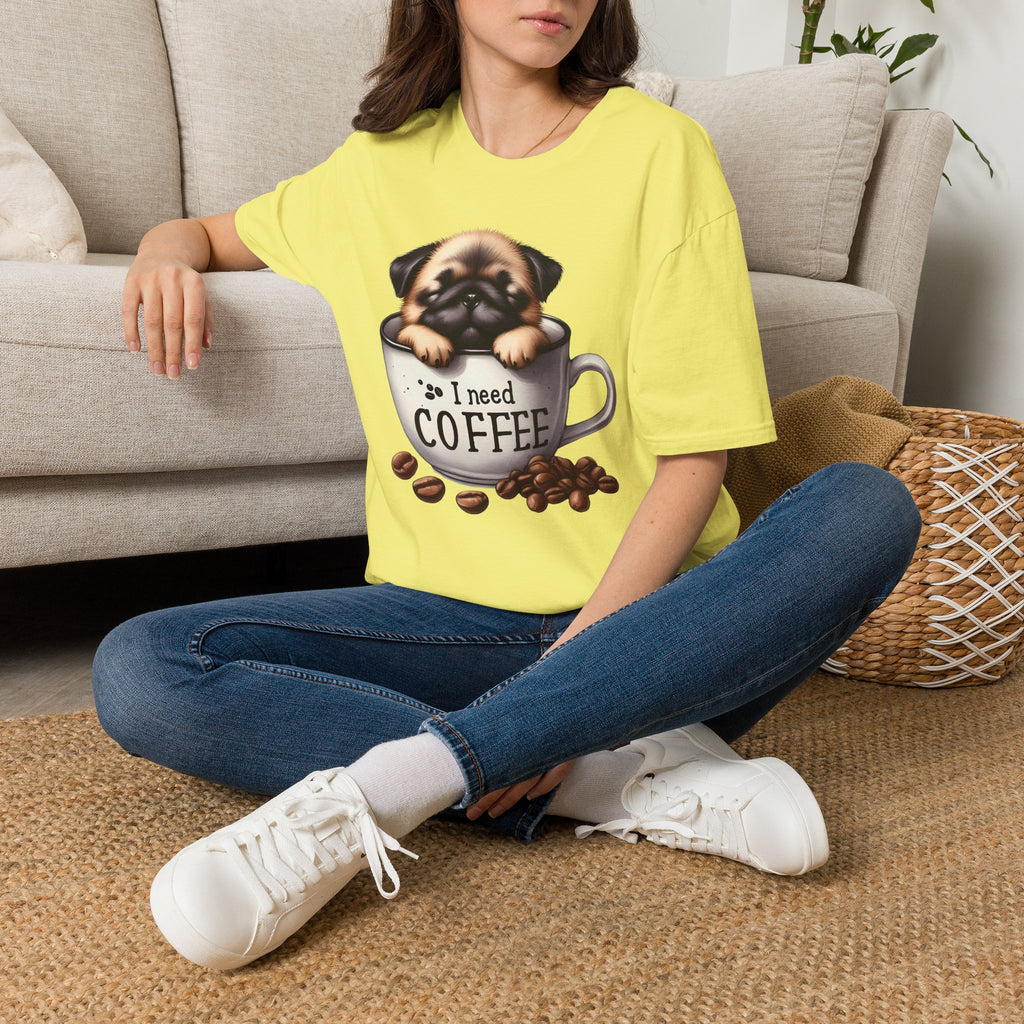 Puppy in Coffee Cup I Need Coffee T-Shirt | Cute Pug Coffee Tee