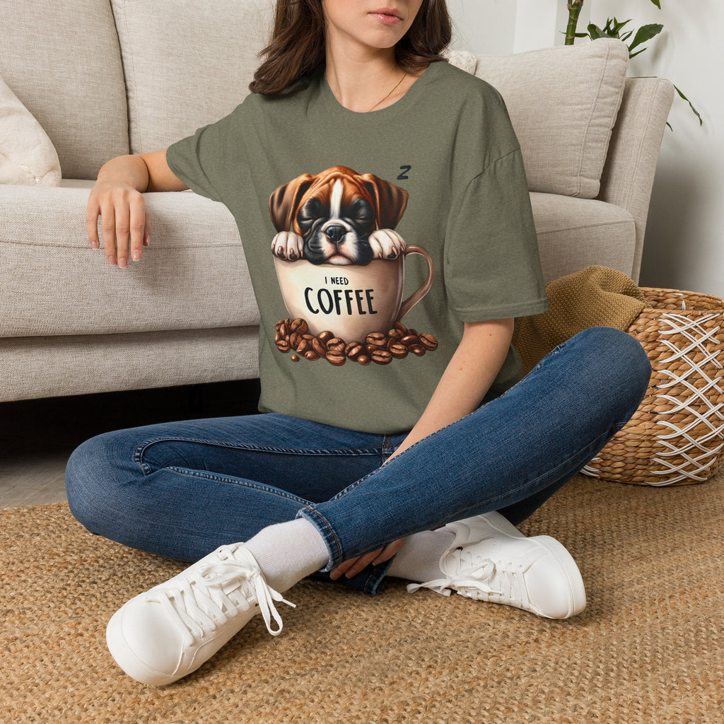 Sleeping Puppy in Coffee Cup T-Shirt | I Need Coffee Design