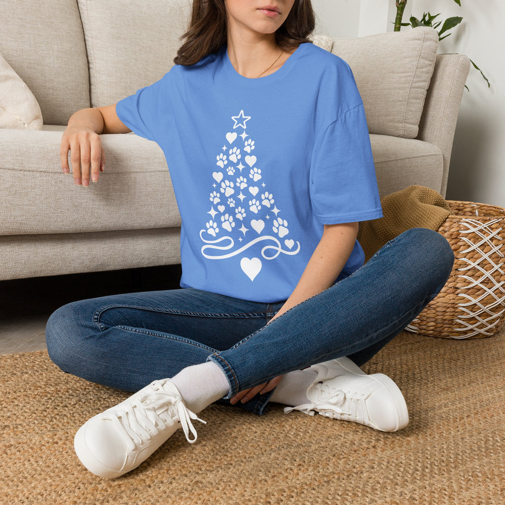 Paw Paw Print Christmas Tree T-Shirt | Dog Lover Holiday Tee