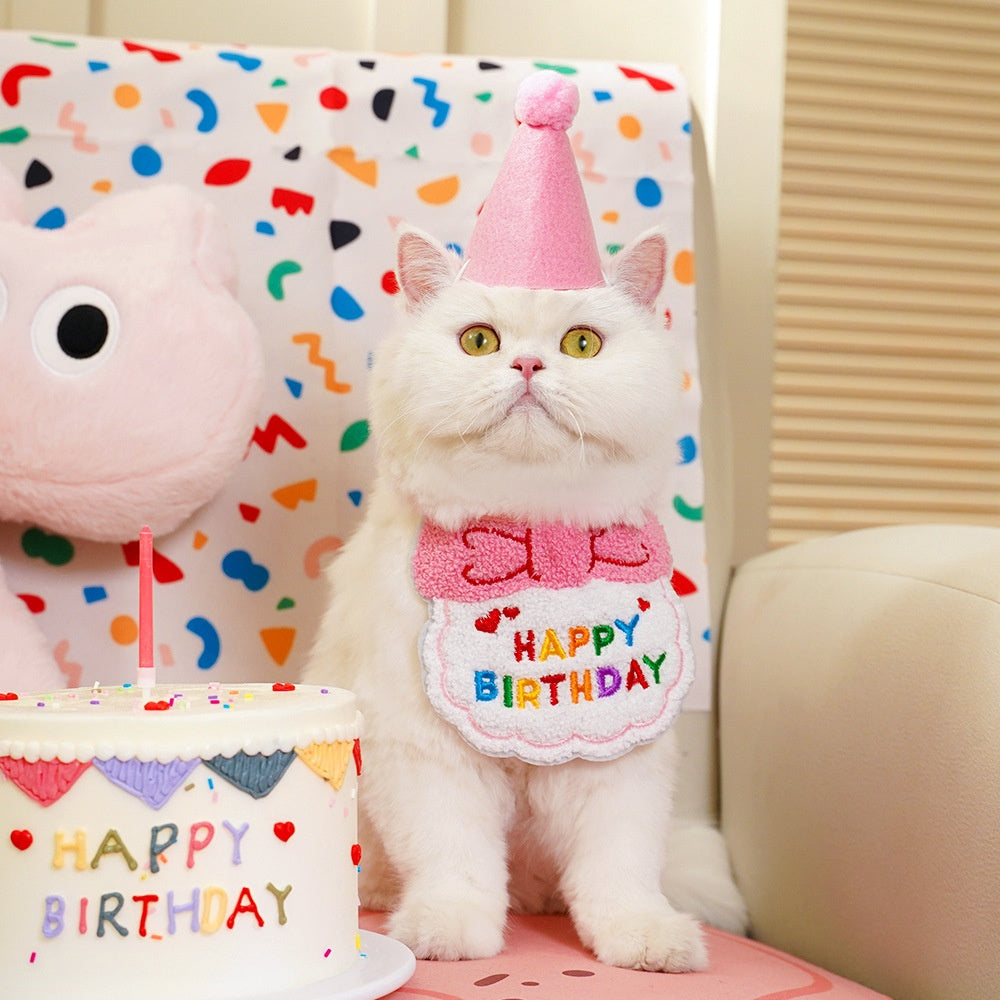 Pet birthday drool scarf cat bib scarf dog cat hat