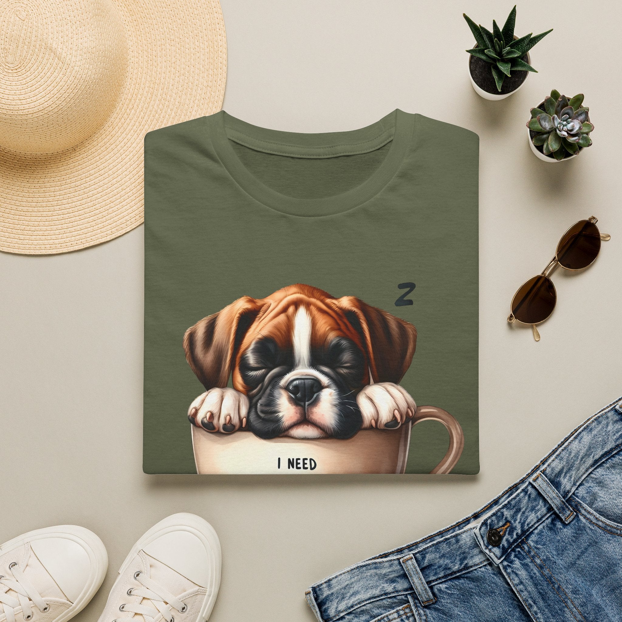 Sleeping Puppy in Coffee Cup T-Shirt | I Need Coffee Design