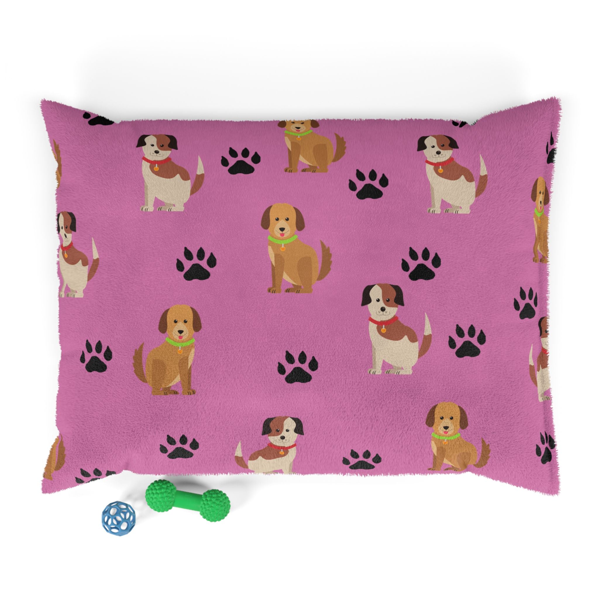 Cute Cartoon Dogs Pet Bed | Pink Paw Print Pattern