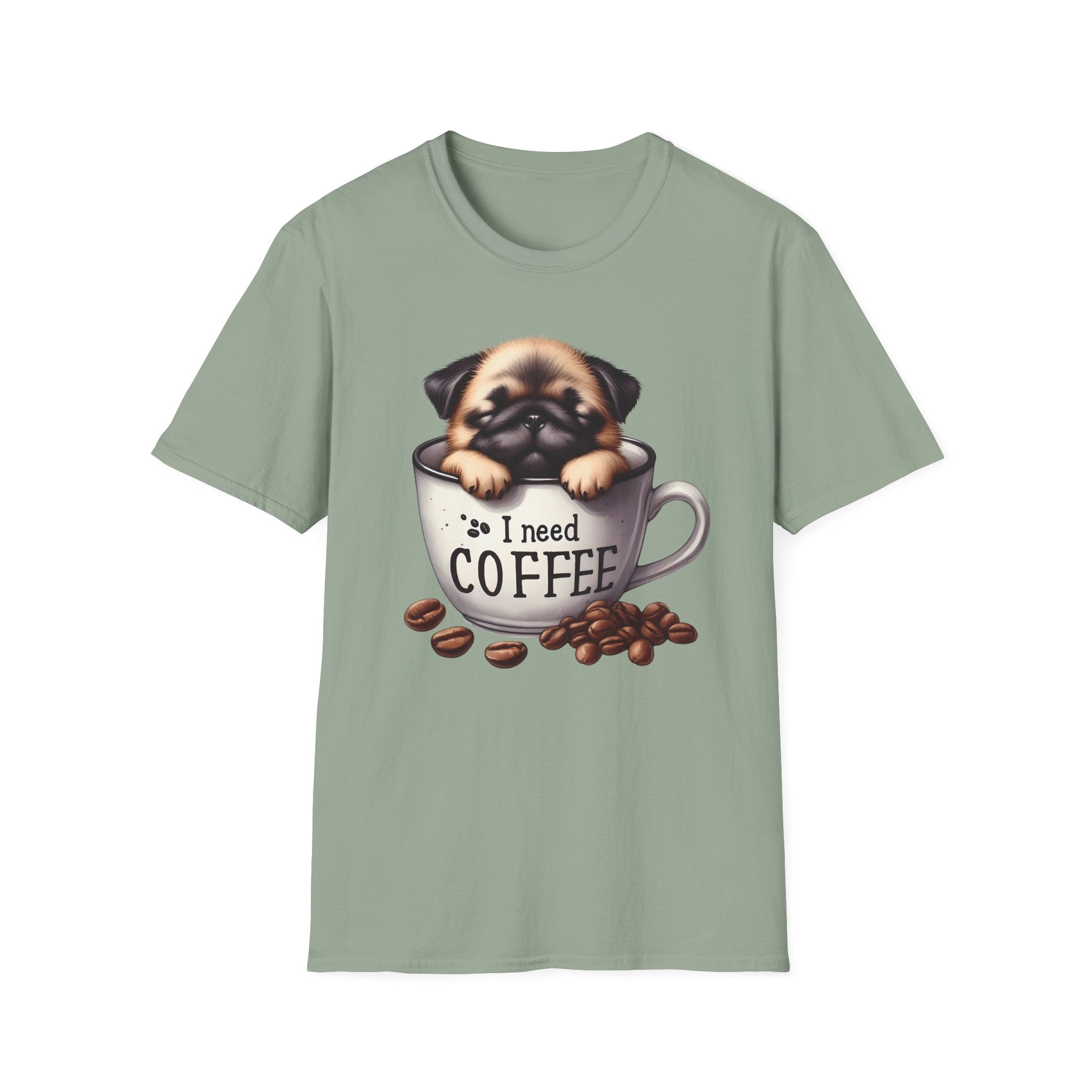 Puppy in Coffee Cup I Need Coffee T-Shirt | Cute Pug Coffee Tee