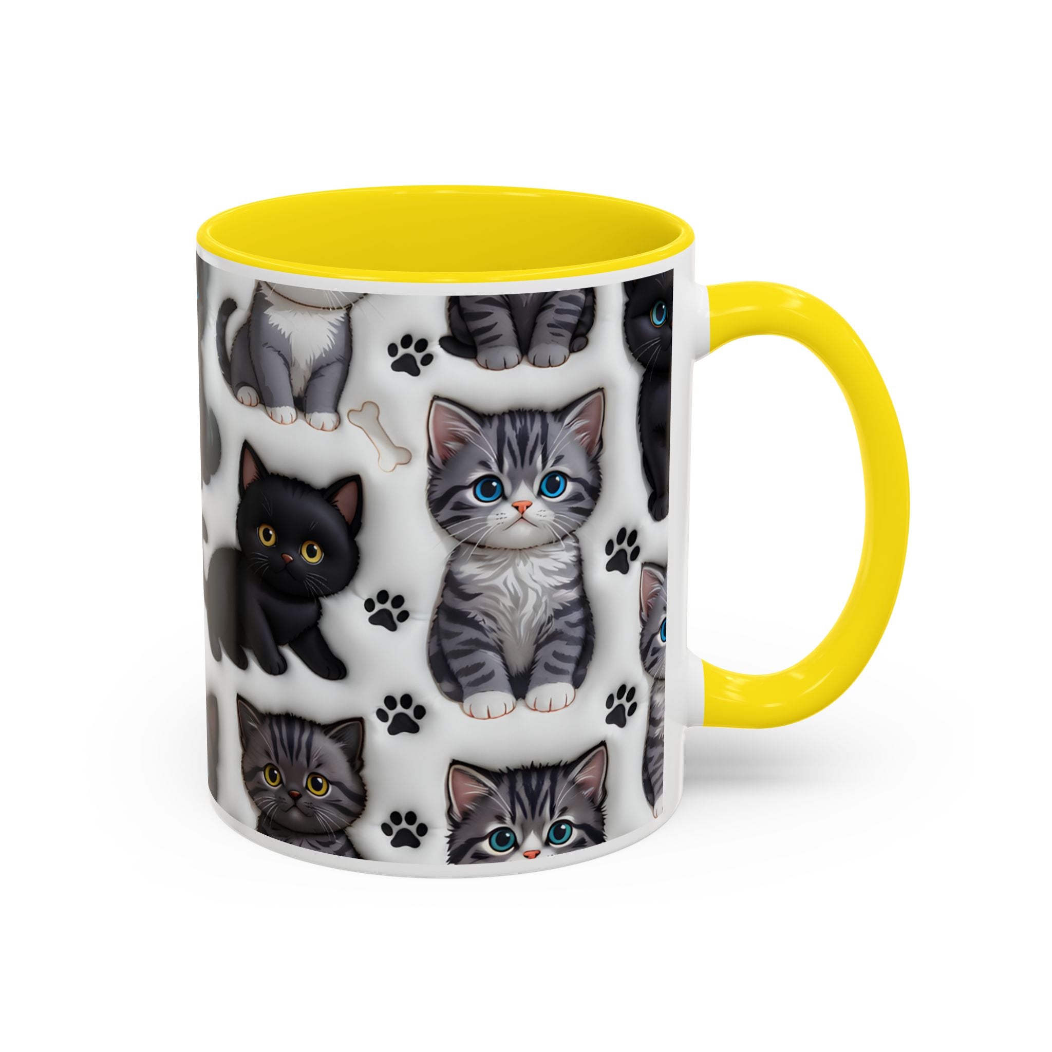 Cute Kitten Pattern Accent Coffee Mug | Cat Paw Print Design