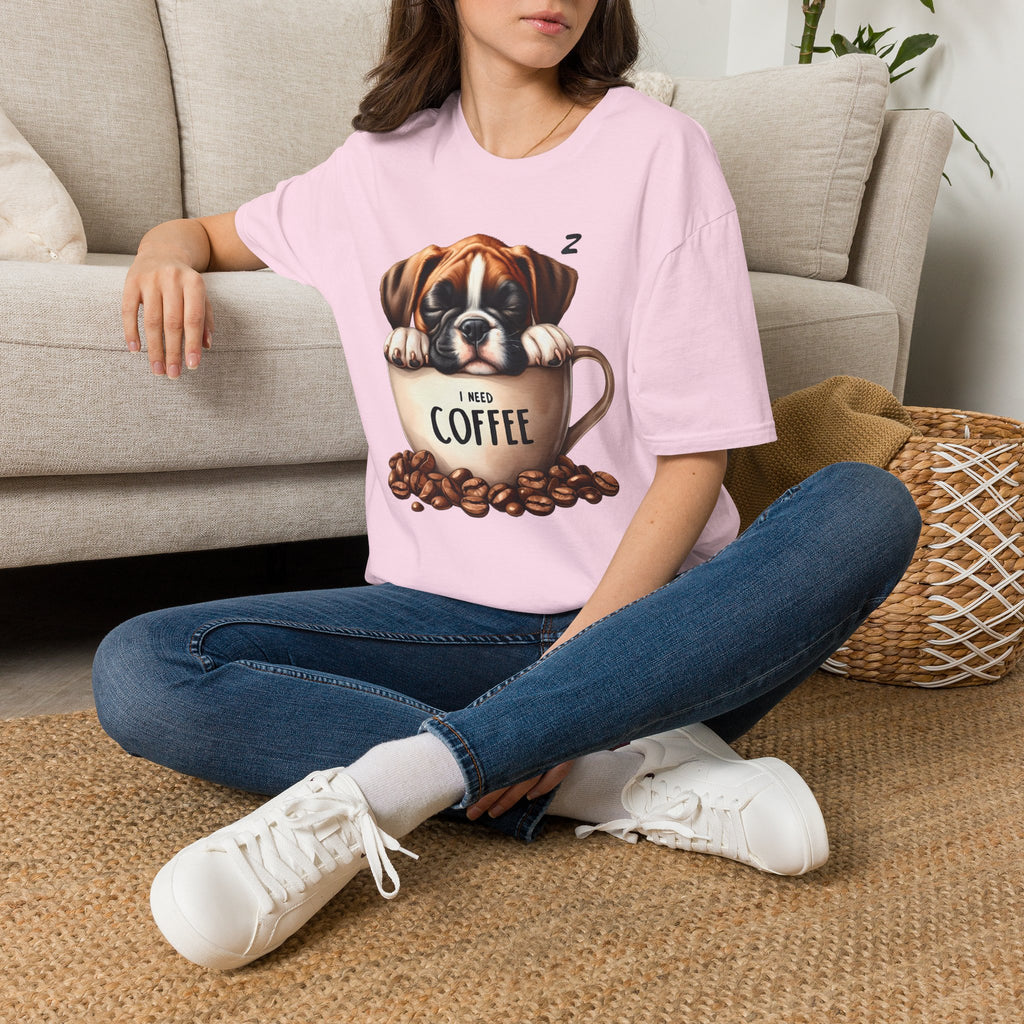 Sleeping Puppy in Coffee Cup T-Shirt | I Need Coffee Design