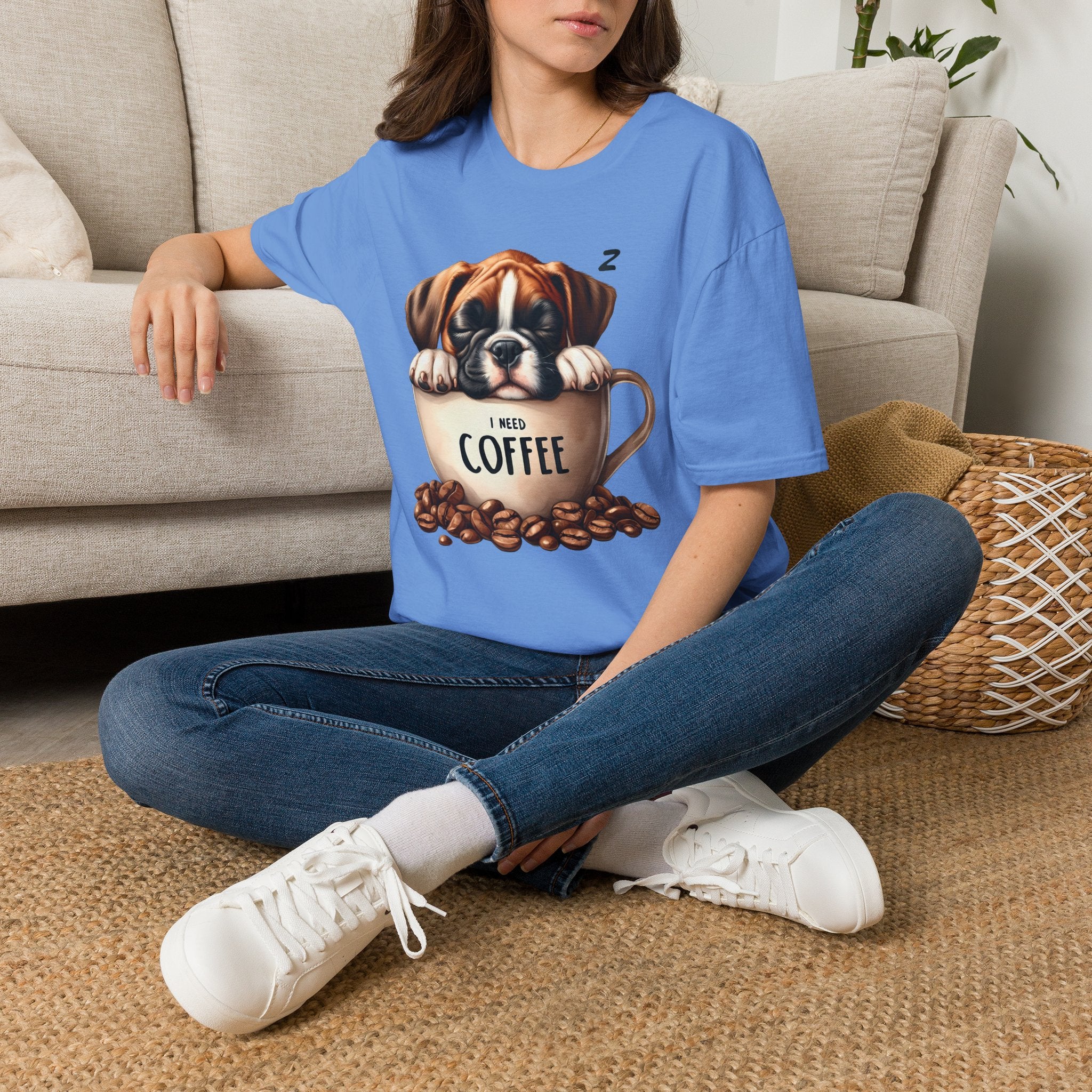 Sleeping Puppy in Coffee Cup T-Shirt | I Need Coffee Design