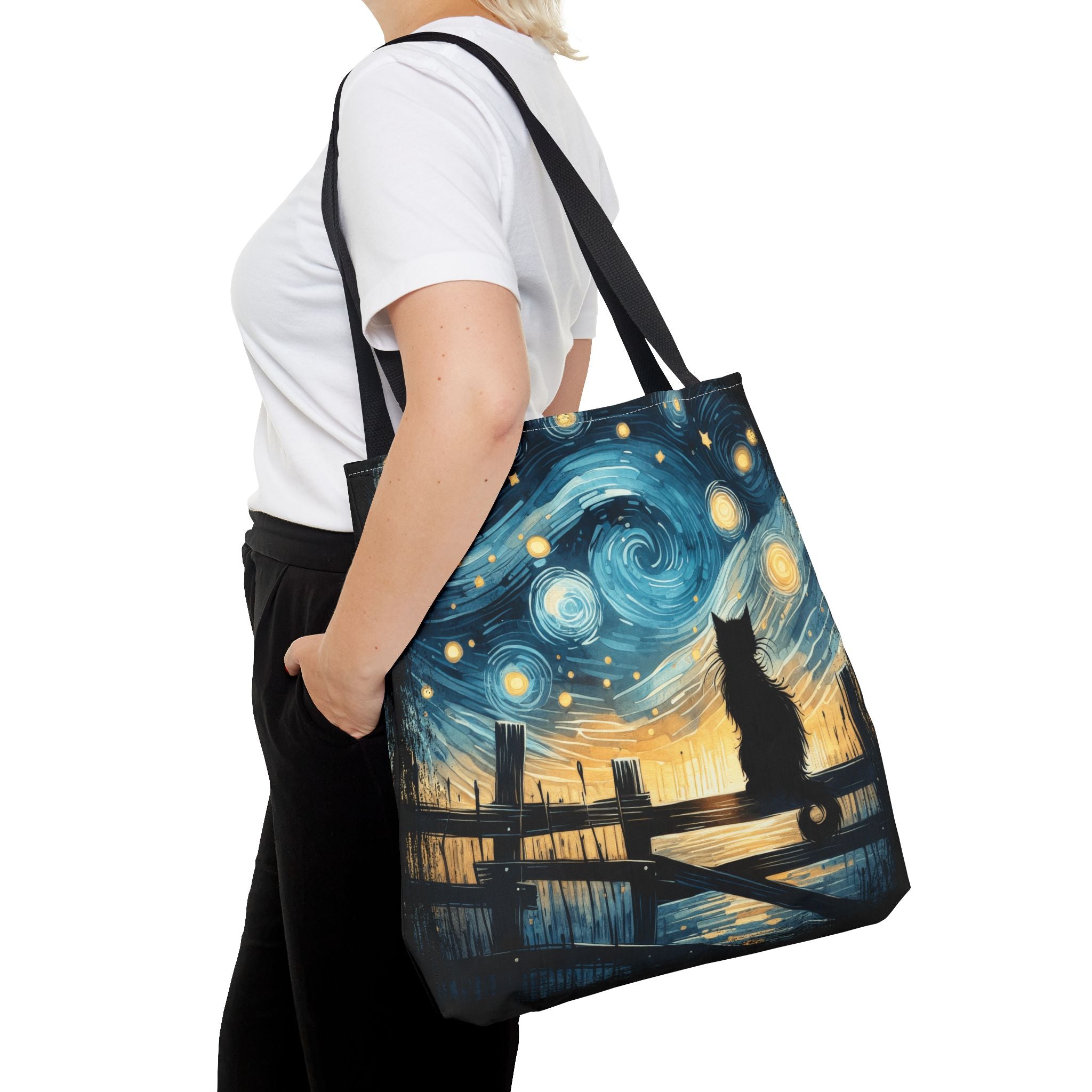 Starry Night Cat Tote | Van Gogh Inspired Swirling Sky Bag