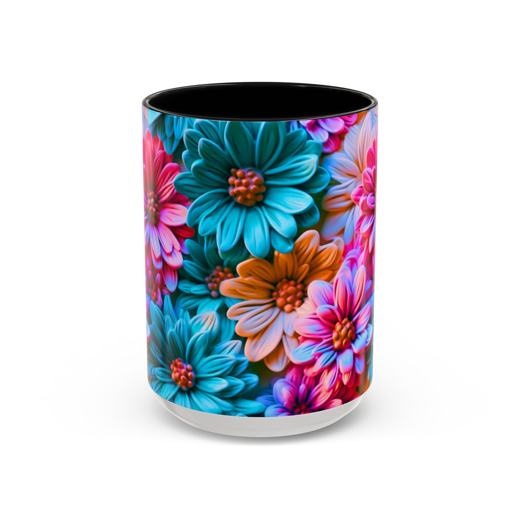 Vibrant Dahlia Floral Accent Mug | 11oz 15oz Ceramic Coffee Mug