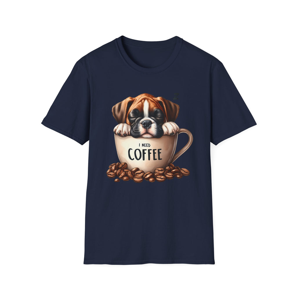 Sleeping Puppy in Coffee Cup T-Shirt | I Need Coffee Design