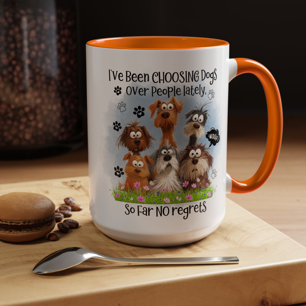 Choosing Dogs Over People Mug | Funny Cute Cartoon Dogs, 11oz 15oz Accent Coffee Mug