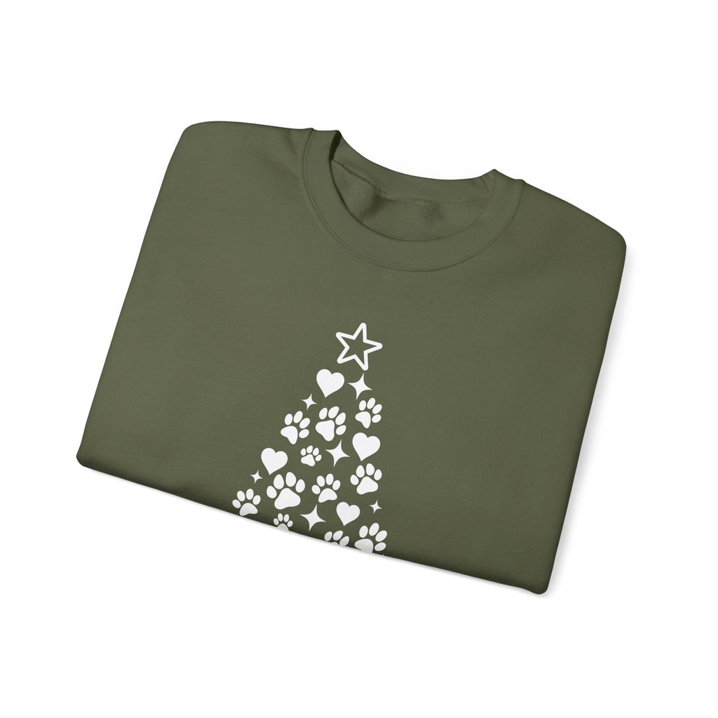 Paw Paw Print Christmas Tree Sweatshirt | Pet Lover Holiday Crewneck