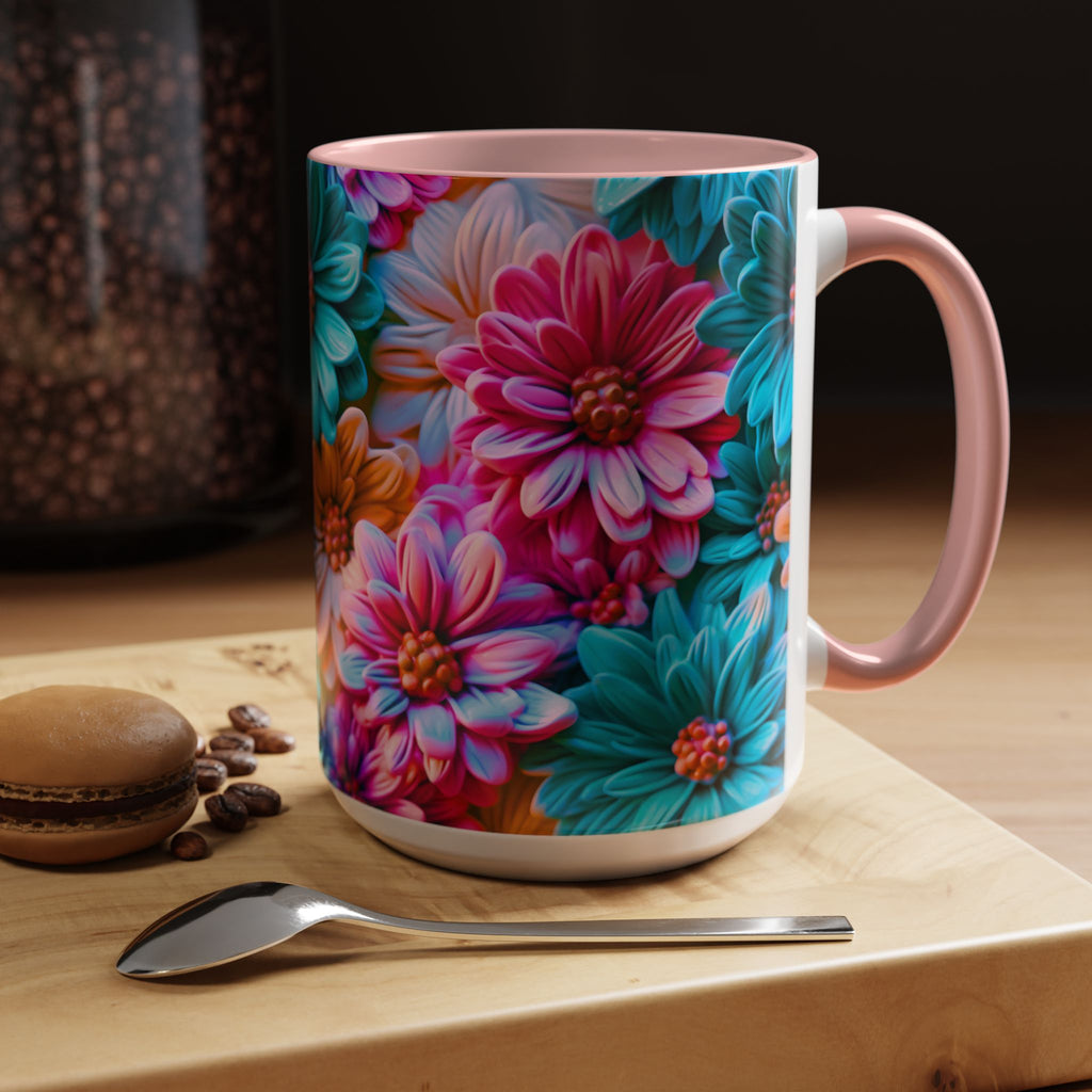 Vibrant Dahlia Floral Accent Mug | 11oz 15oz Ceramic Coffee Mug