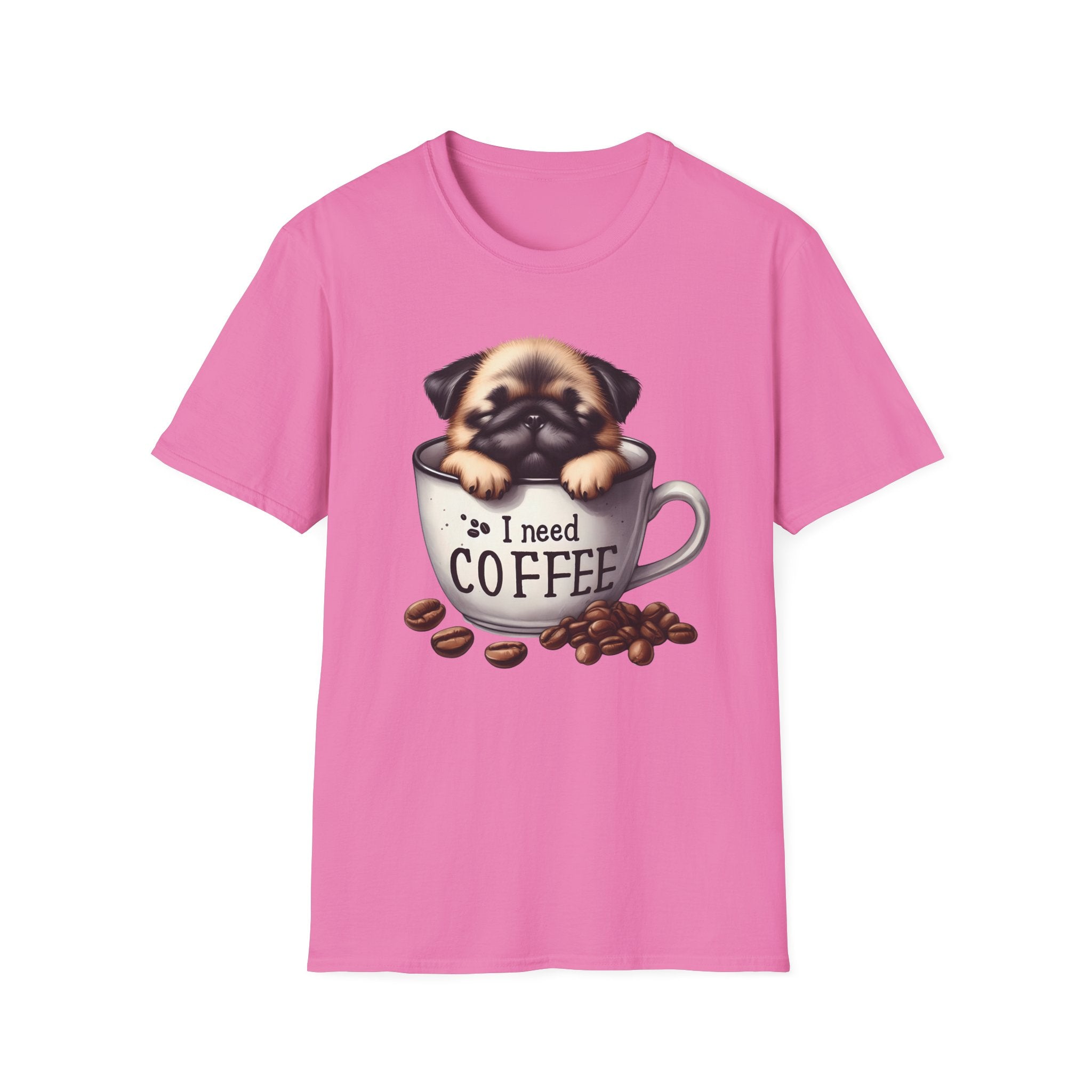 Puppy in Coffee Cup I Need Coffee T-Shirt | Cute Pug Coffee Tee