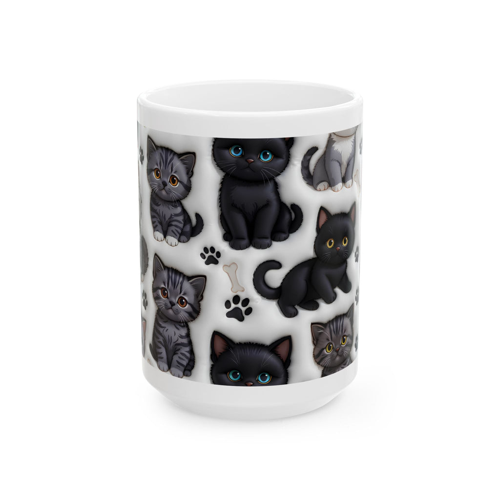Cute Black and Tabby Kittens Mug | Ceramic Cat Pattern Mug