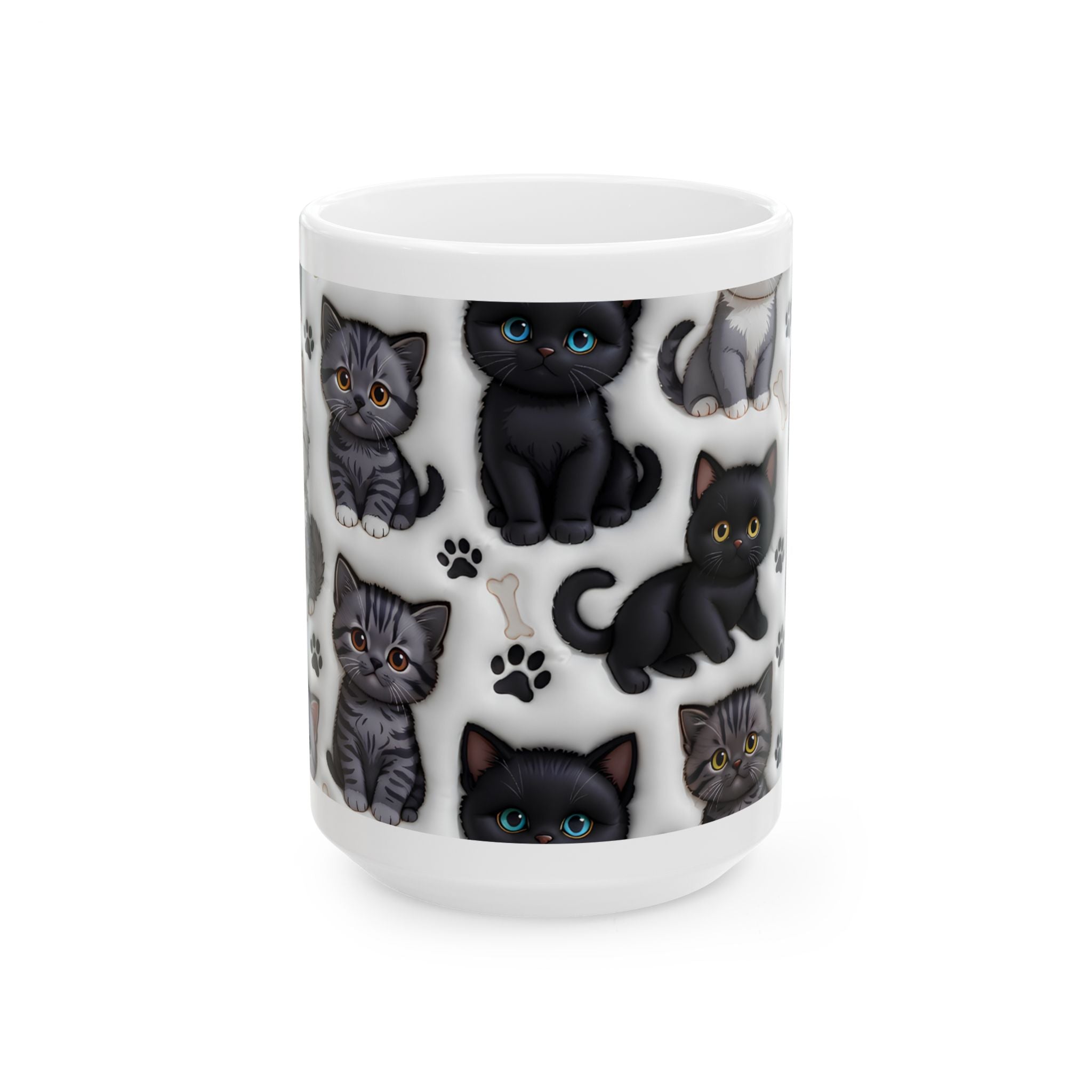 Cute Black and Tabby Kittens Mug | Ceramic Cat Pattern Mug