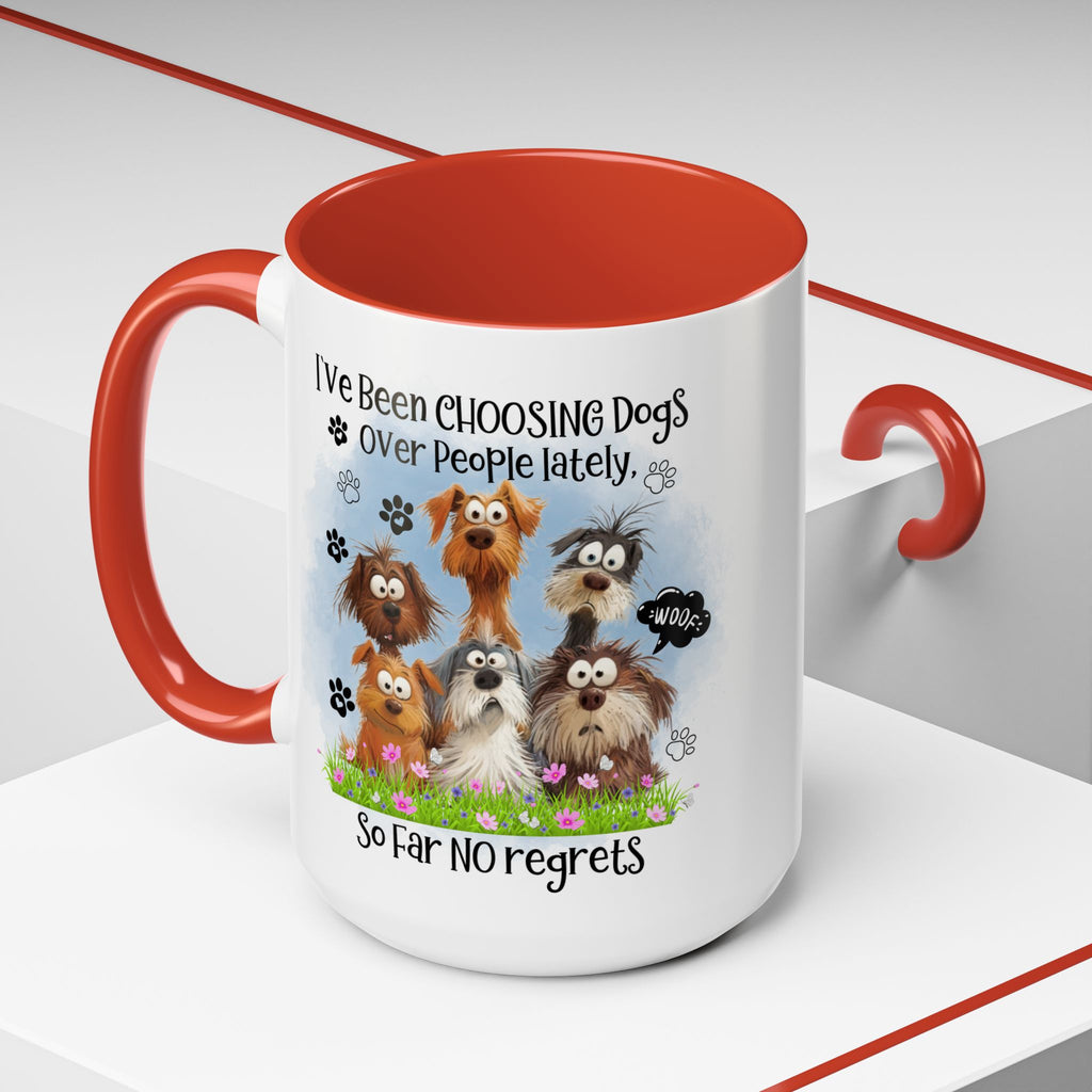 Choosing Dogs Over People Mug | Funny Cute Cartoon Dogs, 11oz 15oz Accent Coffee Mug