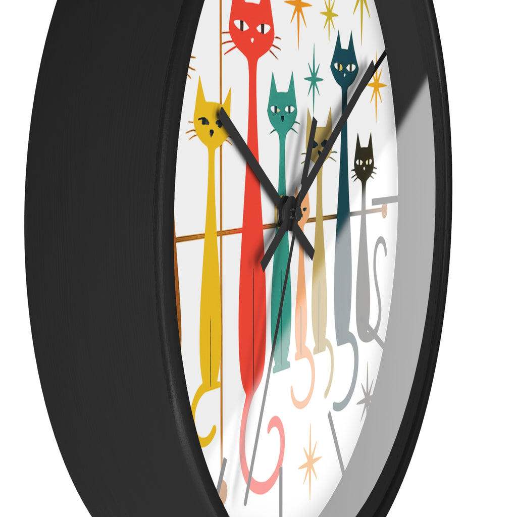 Retro Mid Century Modern Cats Wall Clock | Atomic Starburst Cat Design