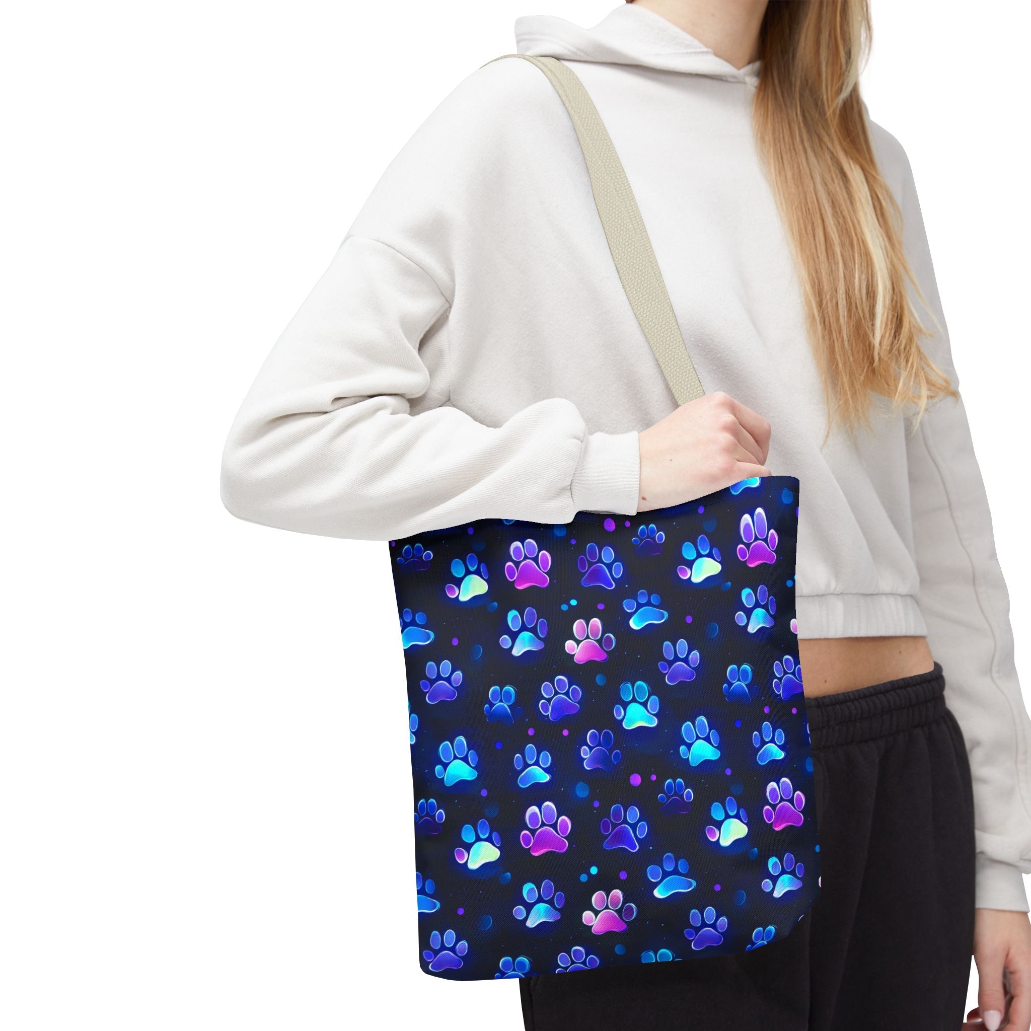 Neon Paw Print Tote | Colorful Cat Dog Paw Pattern All Over Print