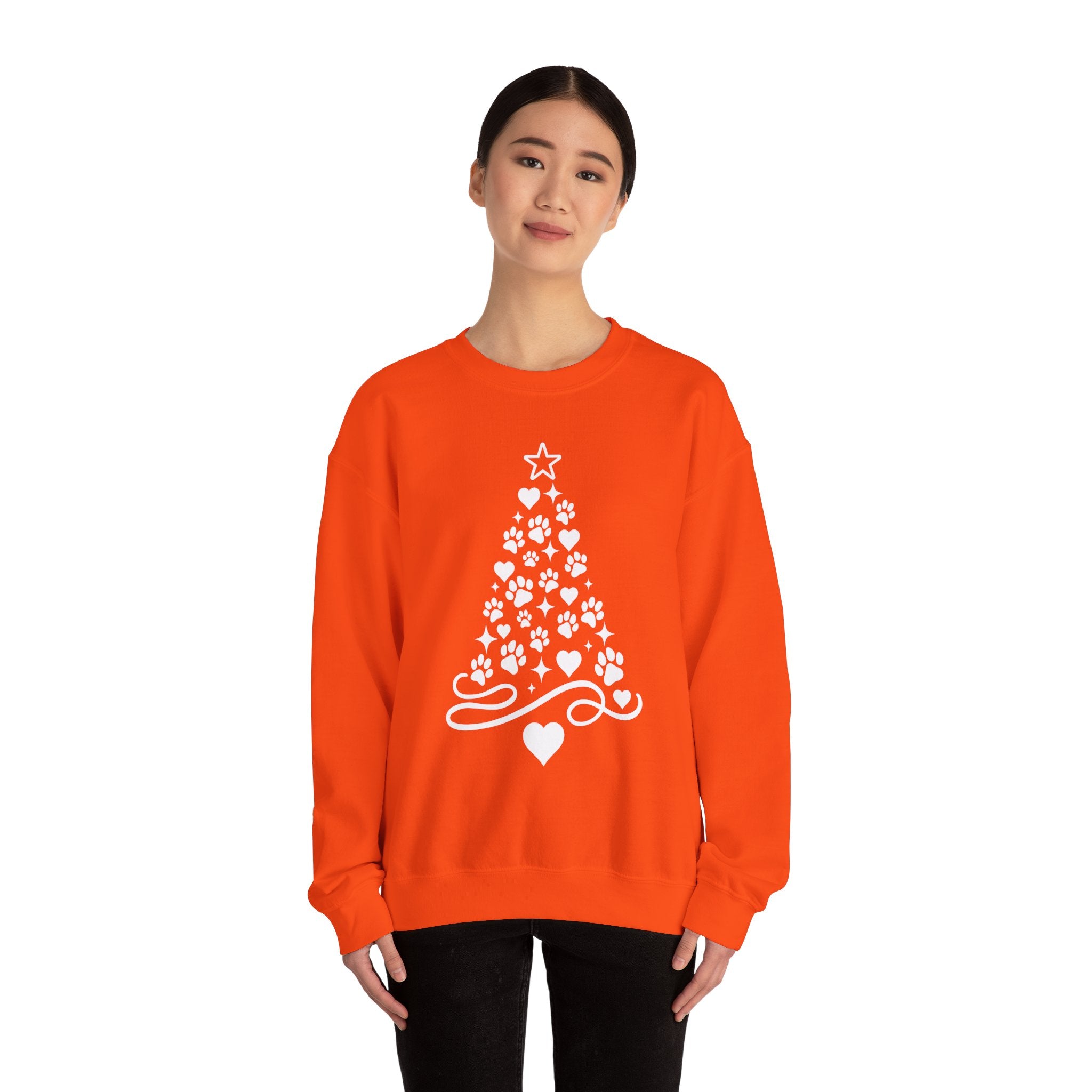 Paw Paw Print Christmas Tree Sweatshirt | Pet Lover Holiday Crewneck