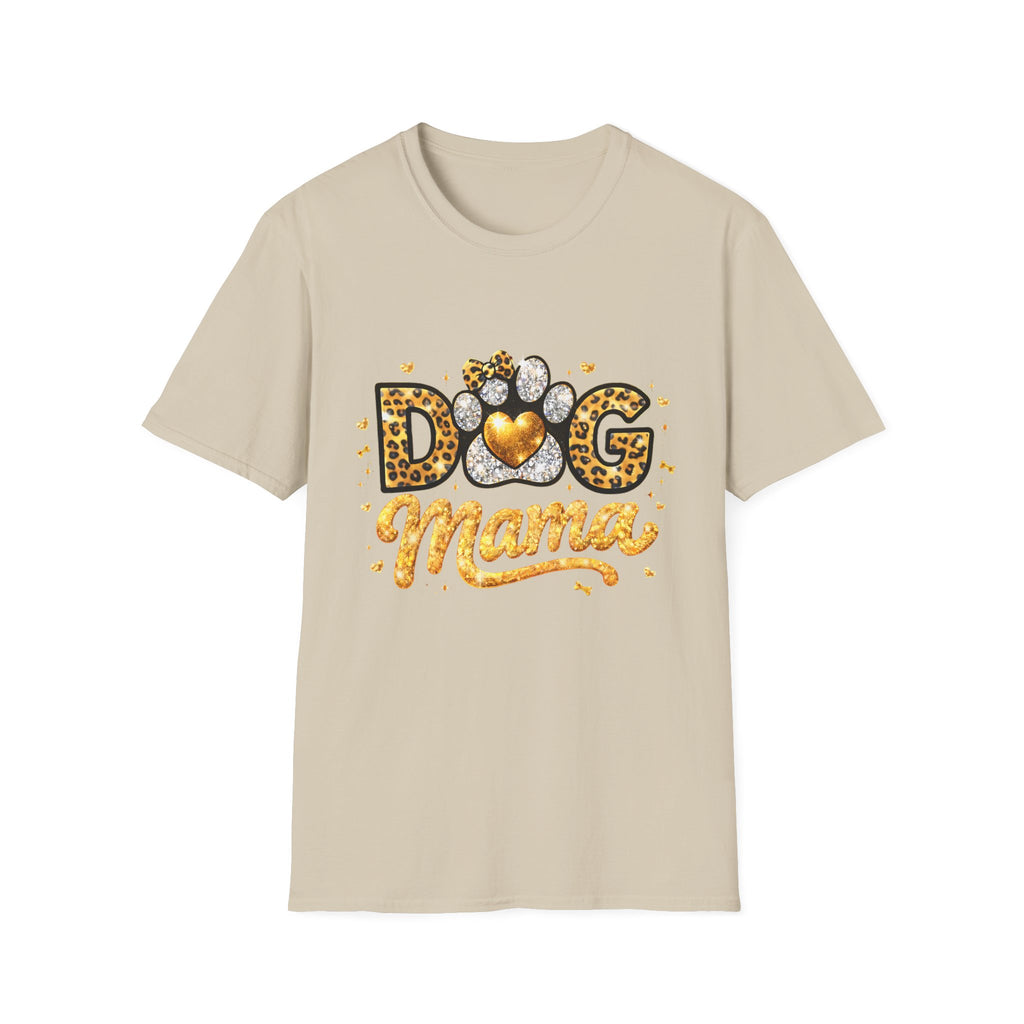 Dog Mama T-Shirt | Leopard Heart Paw Print, Gold Glitter Script