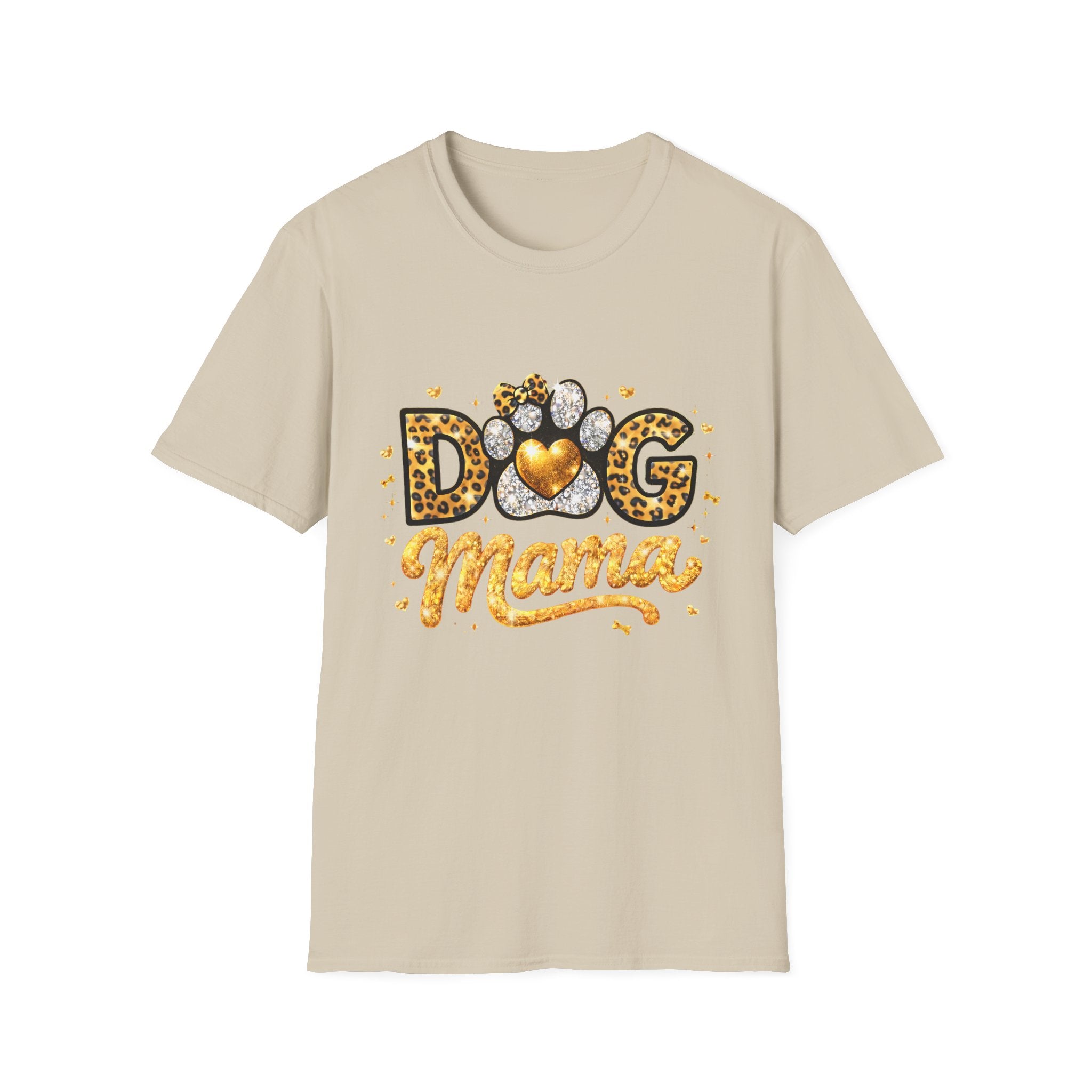 Dog Mama T-Shirt | Leopard Heart Paw Print, Gold Glitter Script