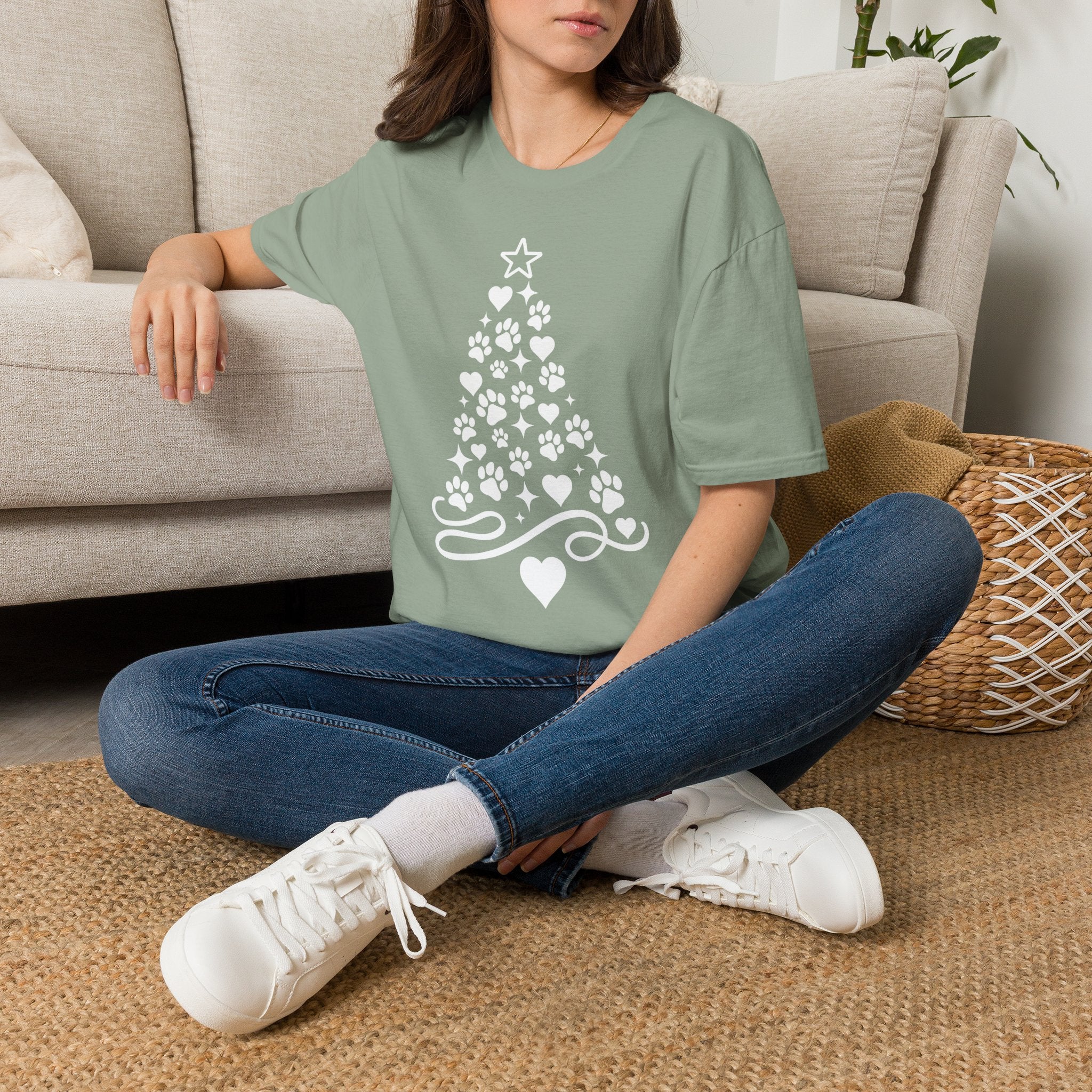 Paw Paw Print Christmas Tree T-Shirt | Dog Lover Holiday Tee