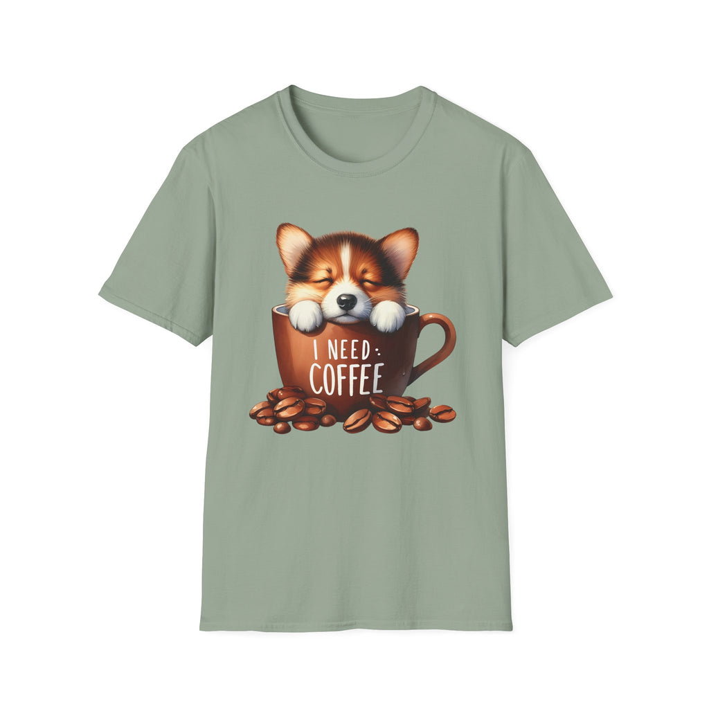 Sleeping Puppy in Coffee Cup T-Shirt | I Need Coffee, Cute Corgi Mug