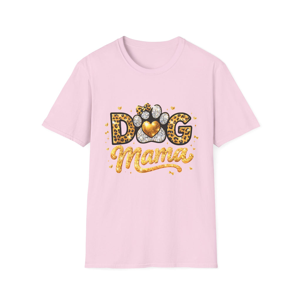 Dog Mama T-Shirt | Leopard Heart Paw Print, Gold Glitter Script