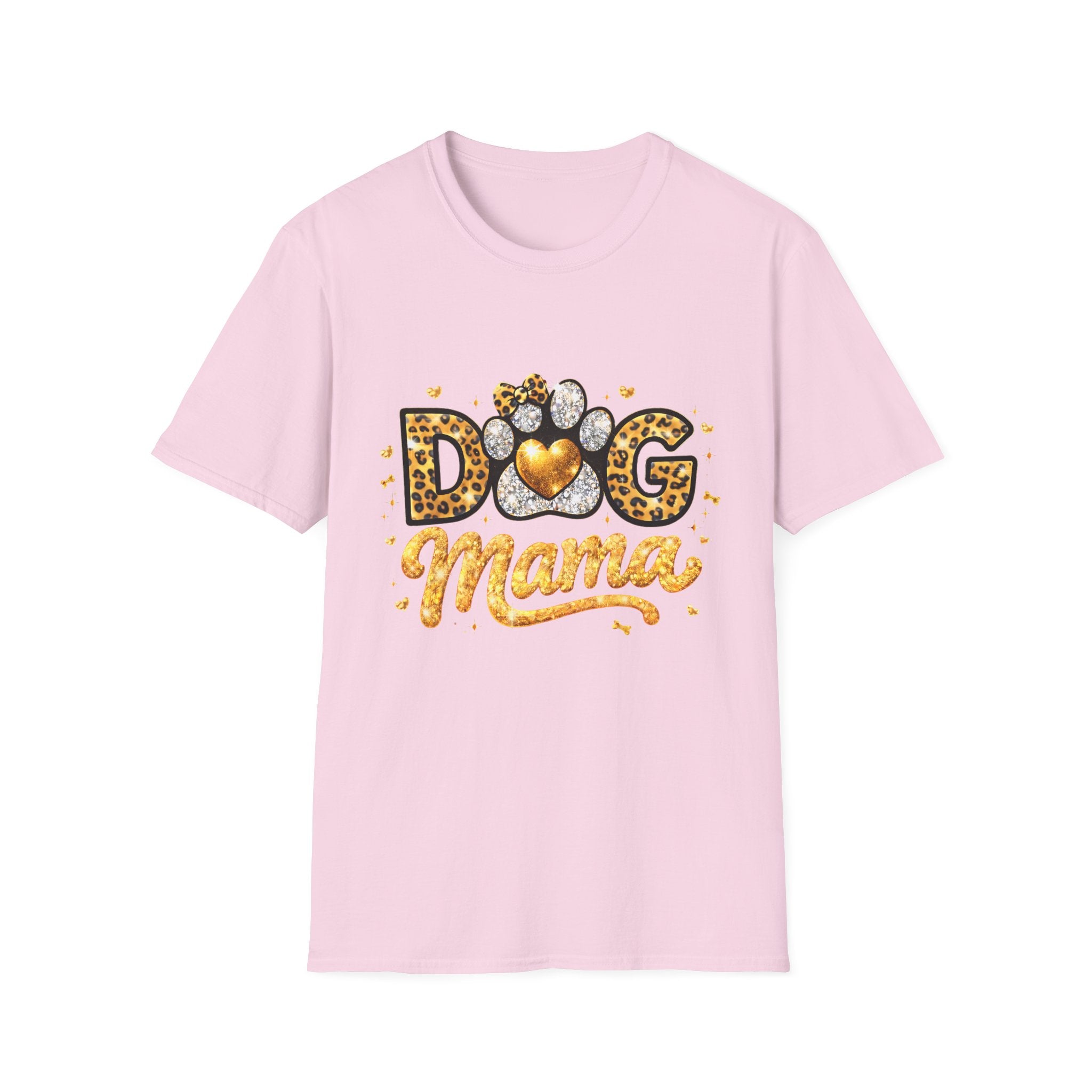 Dog Mama T-Shirt | Leopard Heart Paw Print, Gold Glitter Script