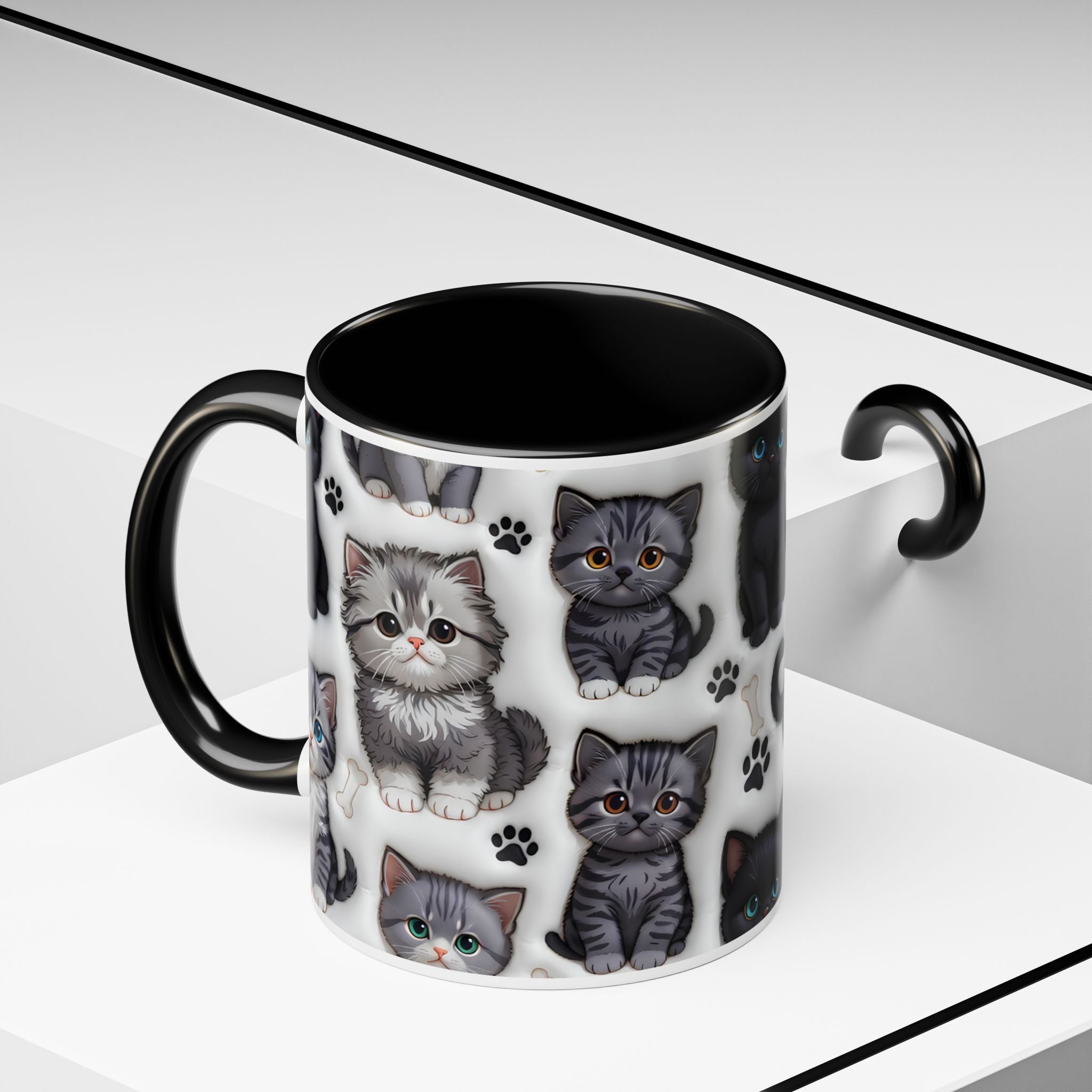 Cute Kitten Pattern Accent Coffee Mug | Cat Paw Print Design
