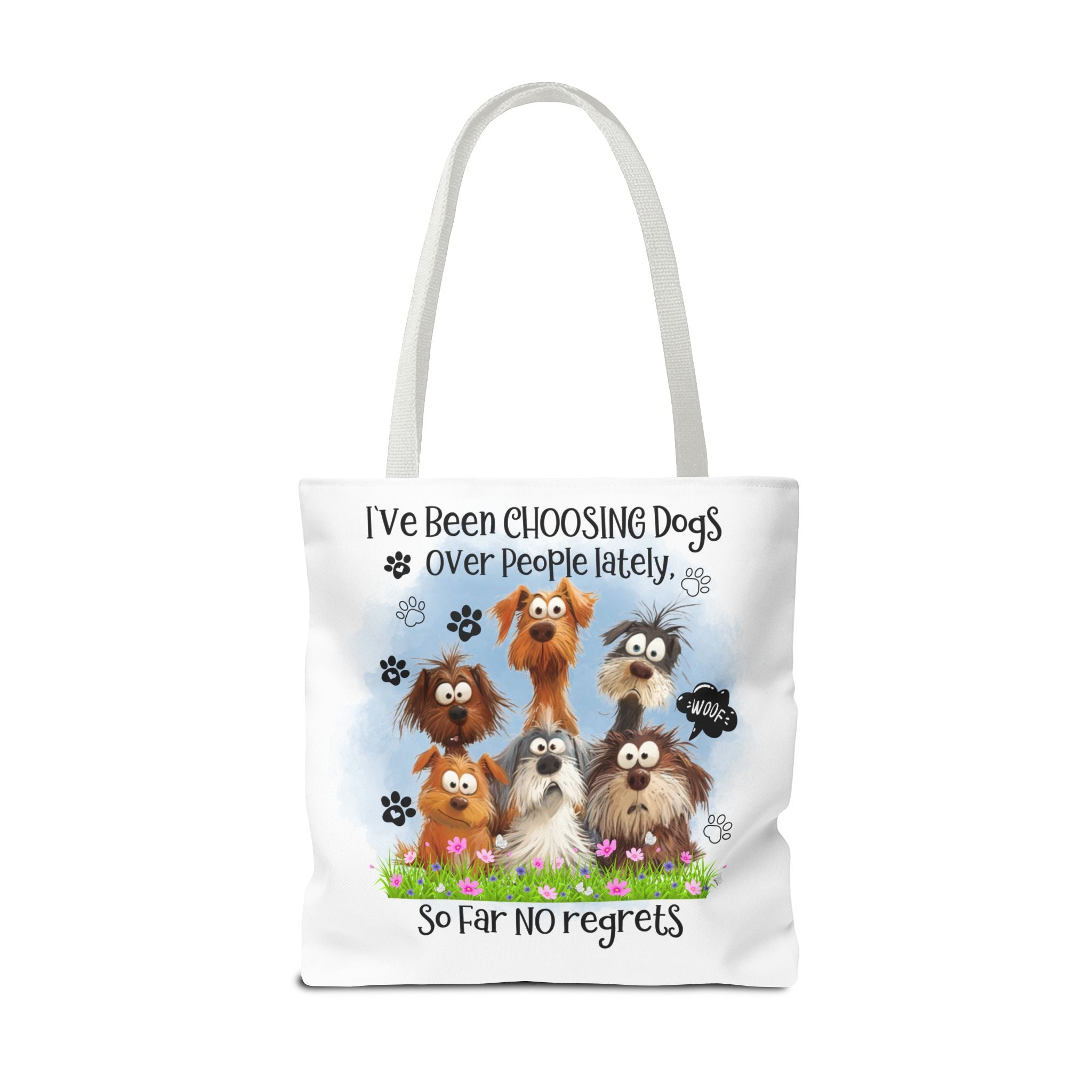 Choosing Dogs Over People Tote Bag | Cute Cartoon Dogs, Paw Print Design