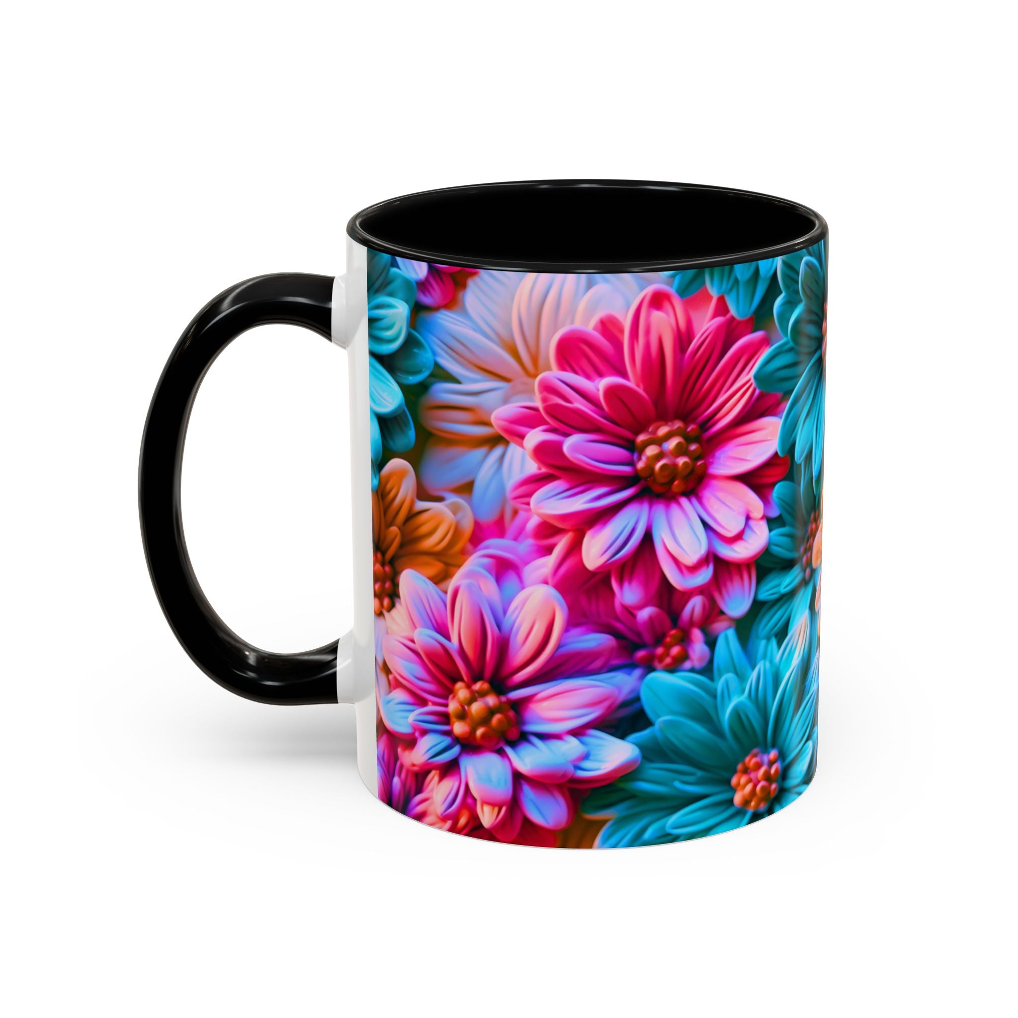 Vibrant Dahlia Floral Accent Mug | 11oz 15oz Ceramic Coffee Mug