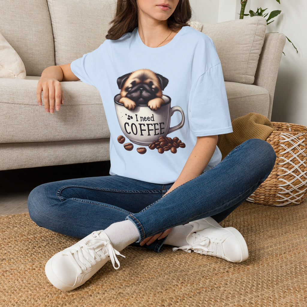 Puppy in Coffee Cup I Need Coffee T-Shirt | Cute Pug Coffee Tee