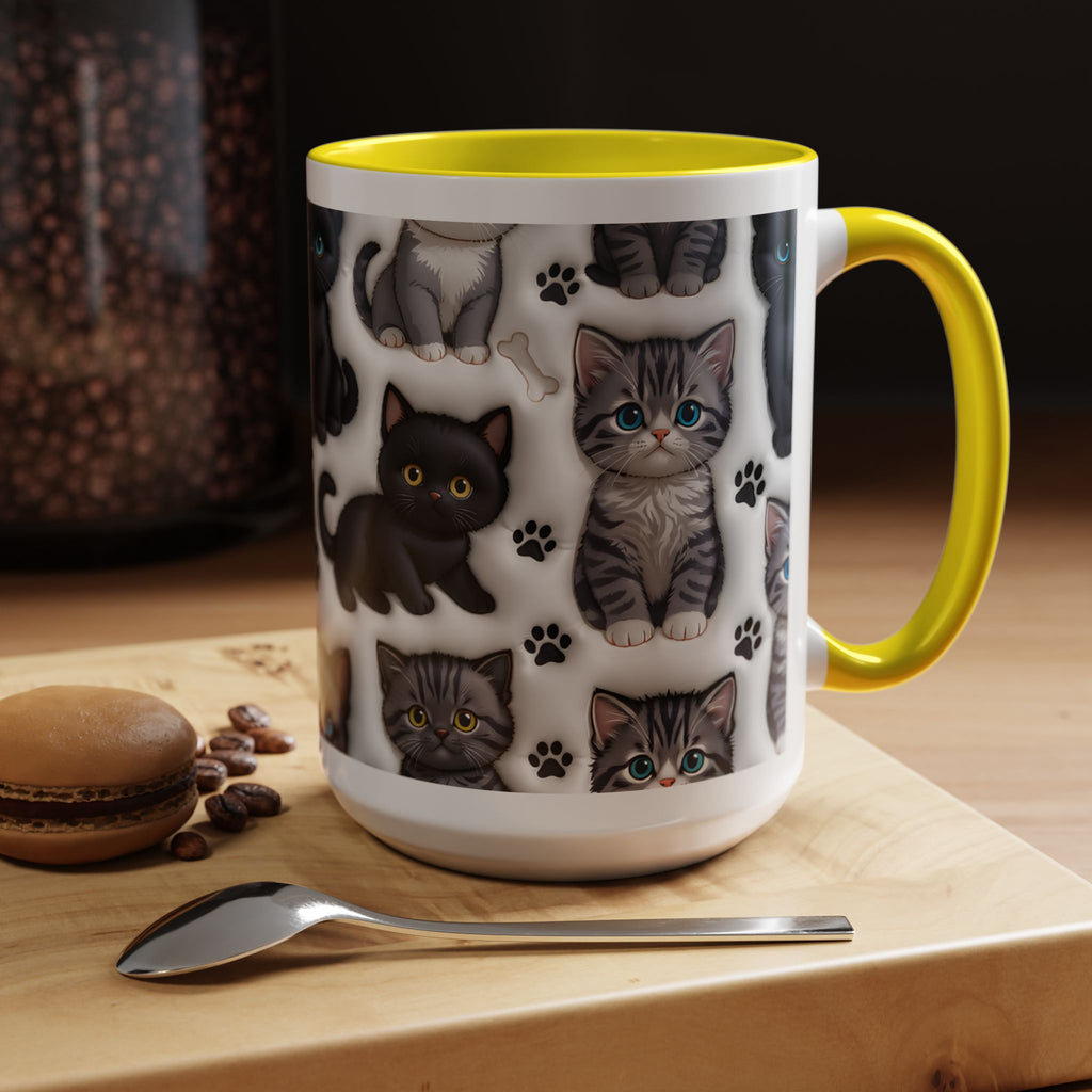 Cute Kitten Pattern Accent Coffee Mug | Cat Paw Print Design
