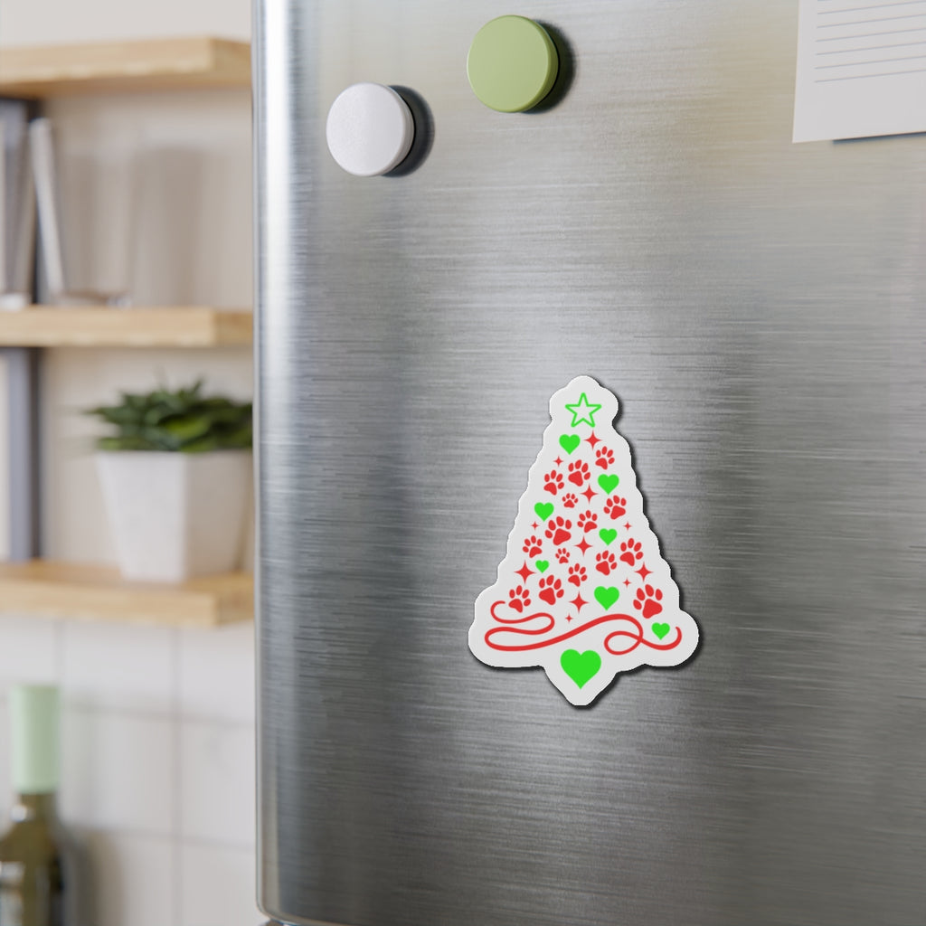 Paw Print Christmas Tree Die-Cut Magnet | Holiday Pet Paw Tree Magnet