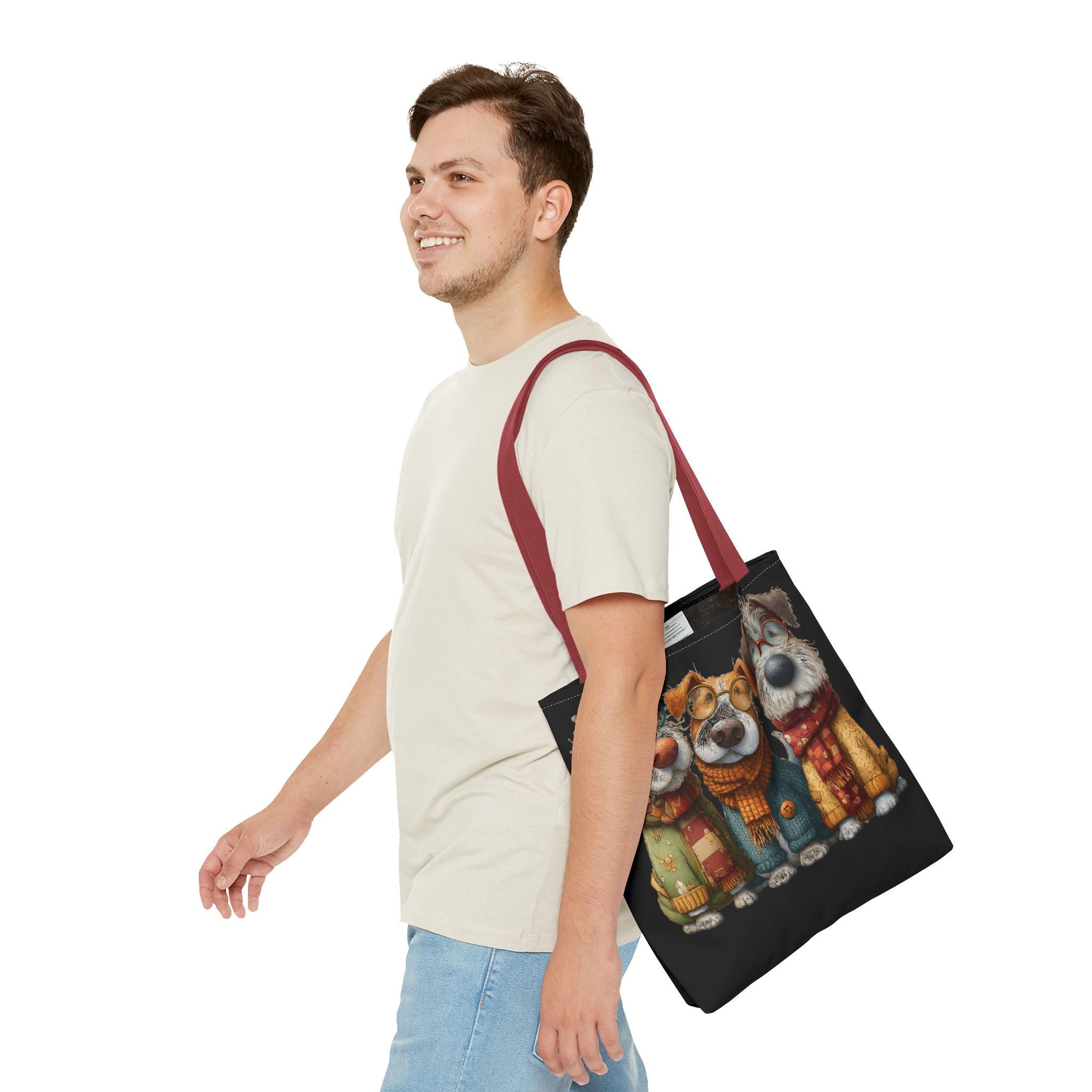 Three Cozy Dogs Tote Bag | Cute Winter Dogs Illustration
