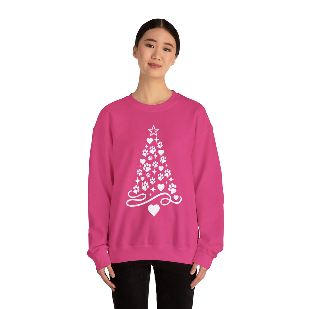 Paw Paw Print Christmas Tree Sweatshirt | Pet Lover Holiday Crewneck