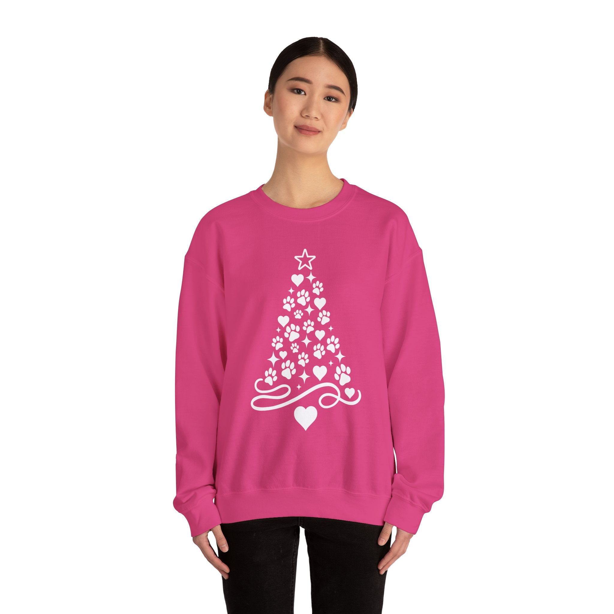 Paw Paw Print Christmas Tree Sweatshirt | Pet Lover Holiday Crewneck