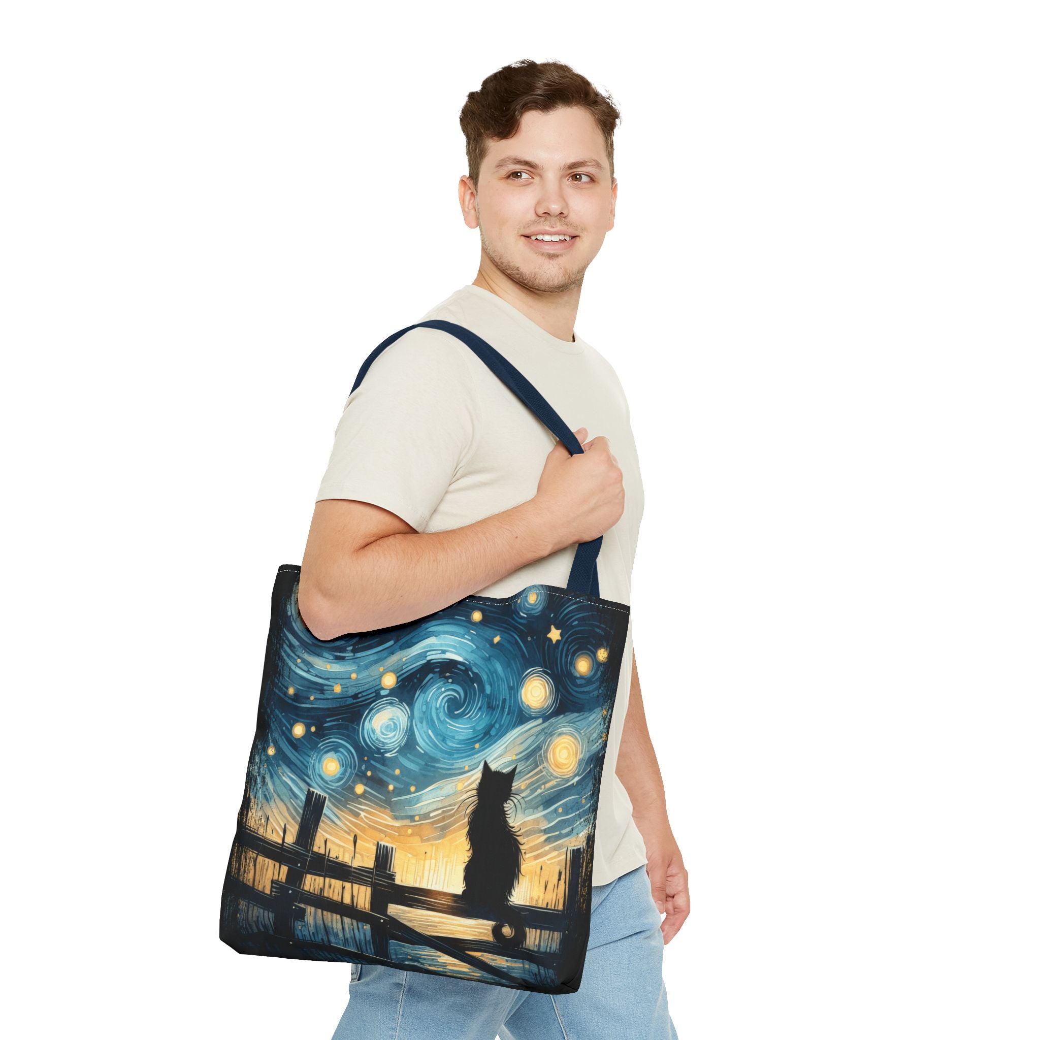 Starry Night Cat Tote | Van Gogh Inspired Swirling Sky Bag