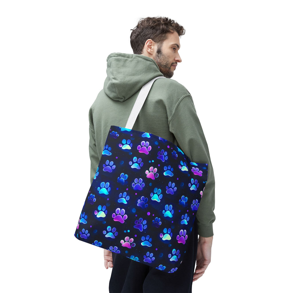 Neon Paw Print Tote | Colorful Cat Dog Paw Pattern All Over Print