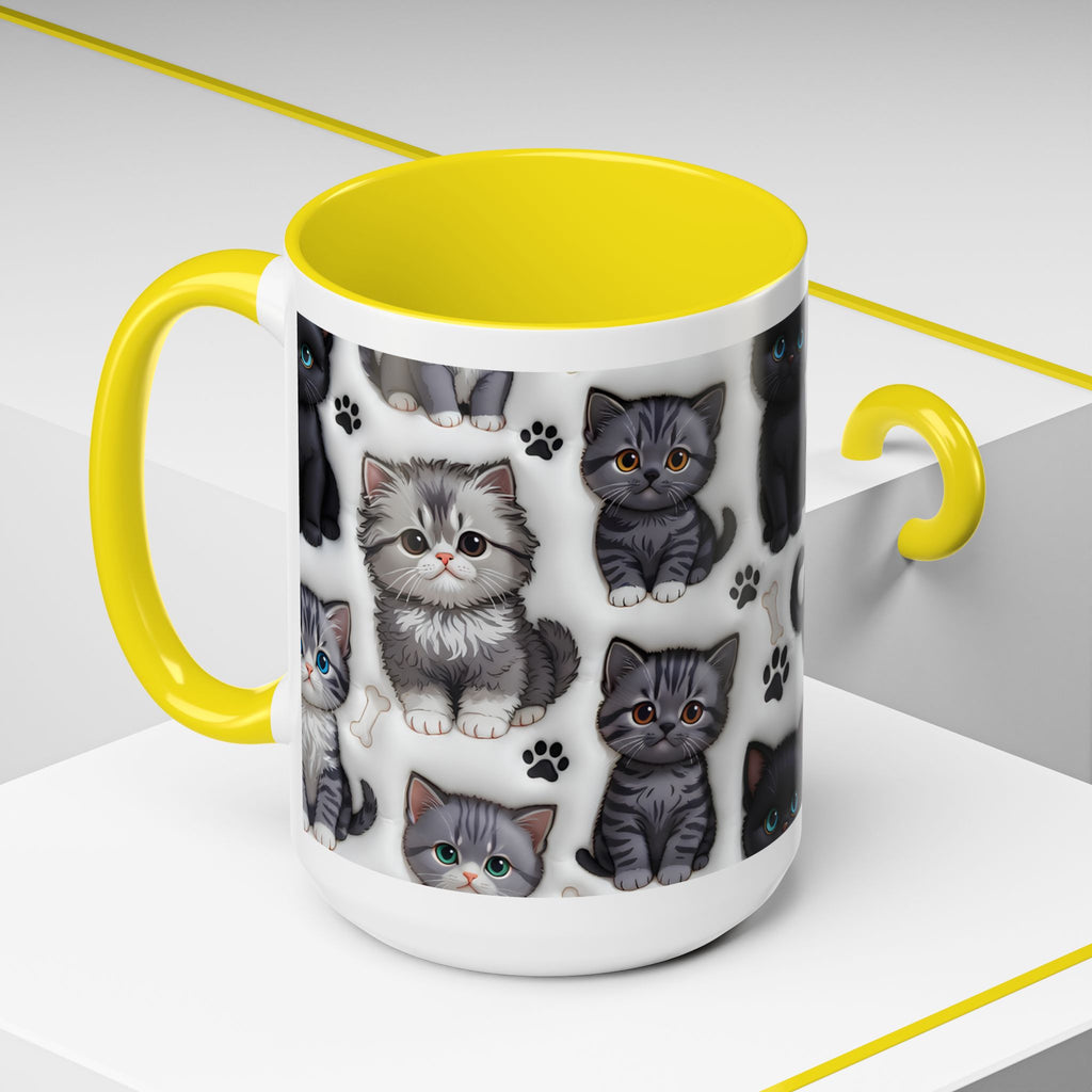 Cute Kitten Pattern Accent Coffee Mug | Cat Paw Print Design
