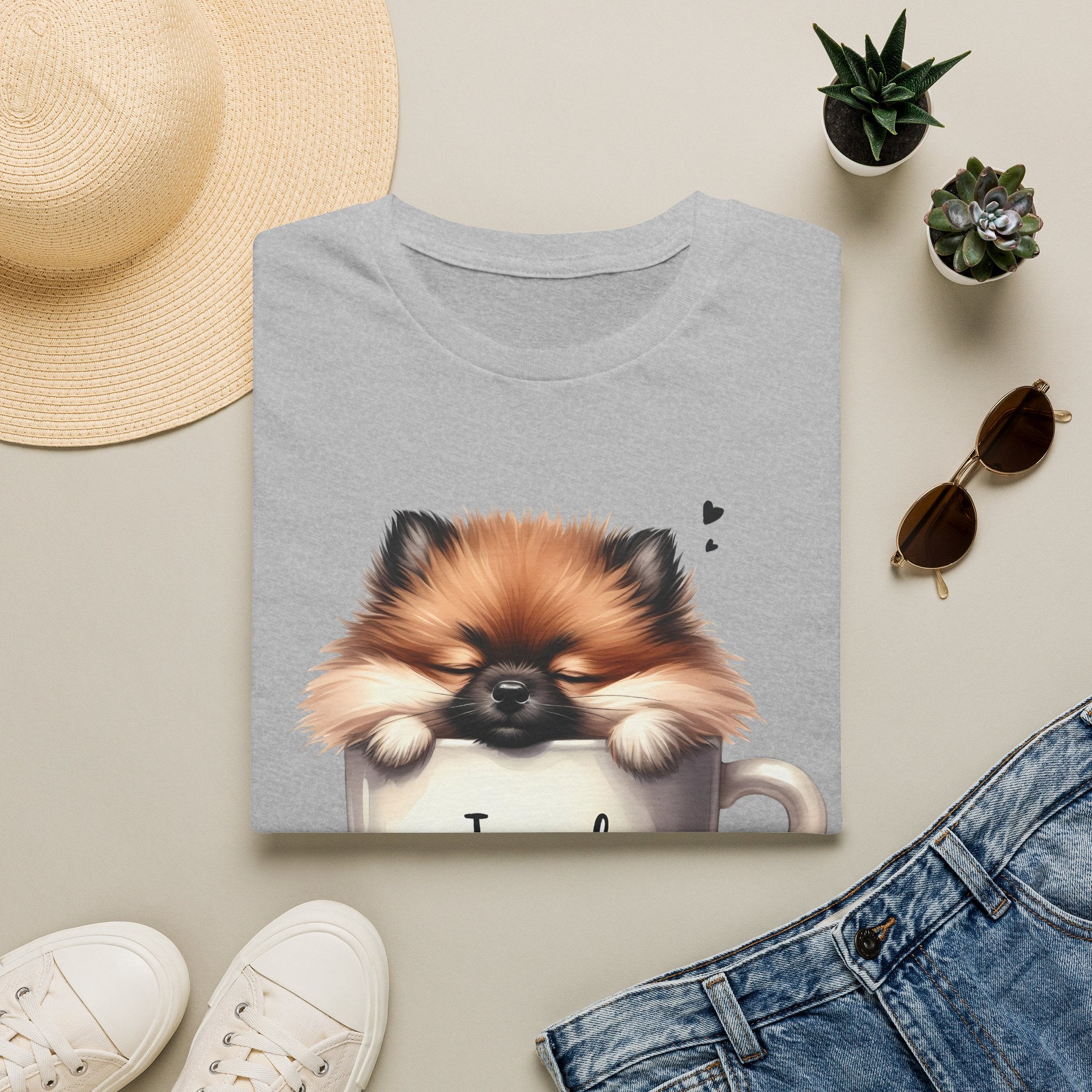 Cute Pomeranian in Coffee Mug T-Shirt | I Need Coffee, Dog Coffee Tee