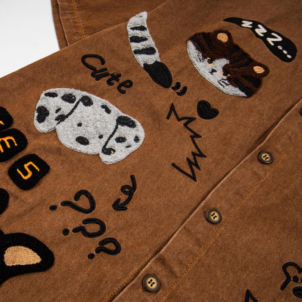 Cat and Dog Plush Embroidery Short Sleeve