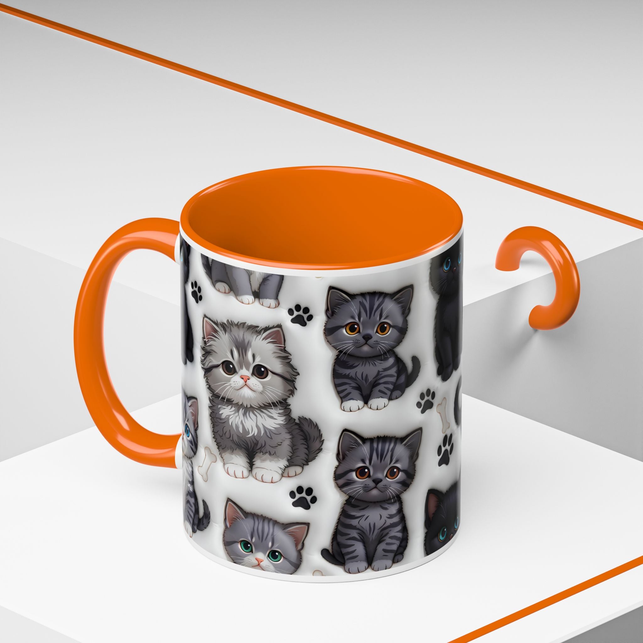 Cute Kitten Pattern Accent Coffee Mug | Cat Paw Print Design